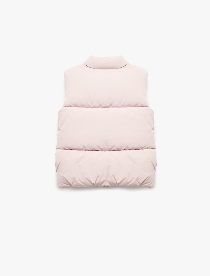 Kız Çocuk Dik Yaka Fermuarlı Kolsuz Şişme Yelek