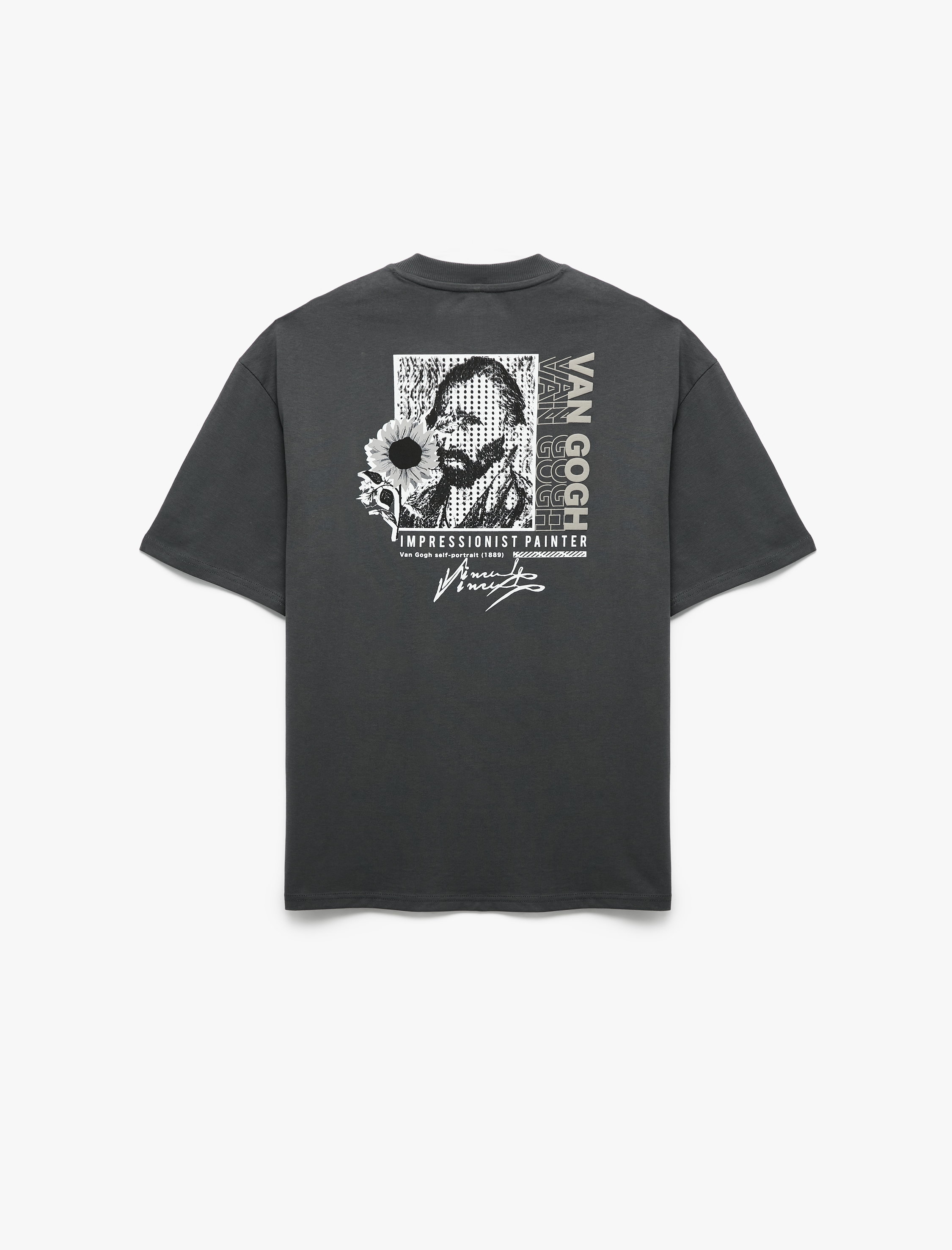   Arkası Baskılı Kısa Kollu Bisiklet Yaka Pamuklu Oversize Lisanslı Van Gogh Tişört