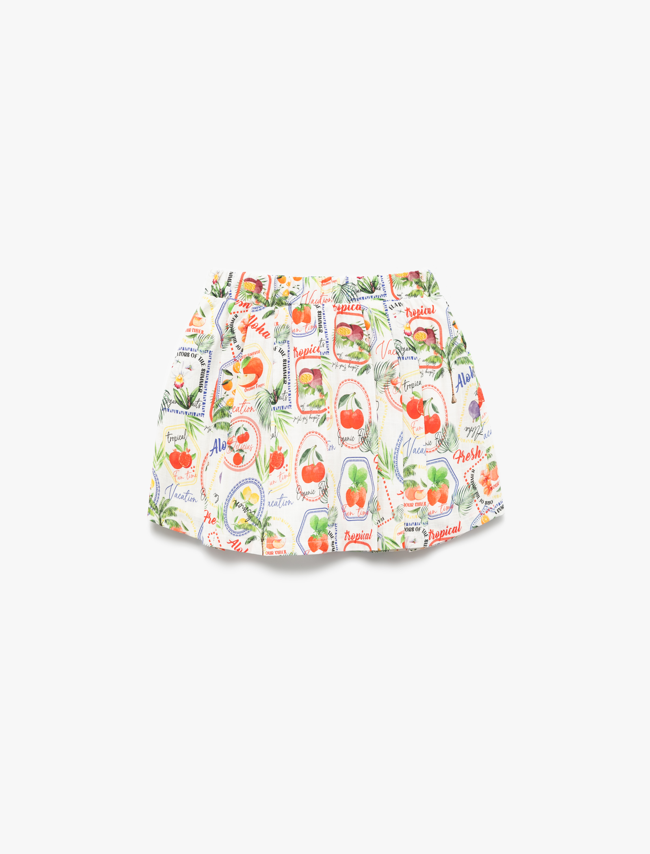 Kız Çocuk Pileli Meyve Desenli Fiyonklu Pamuklu Etek