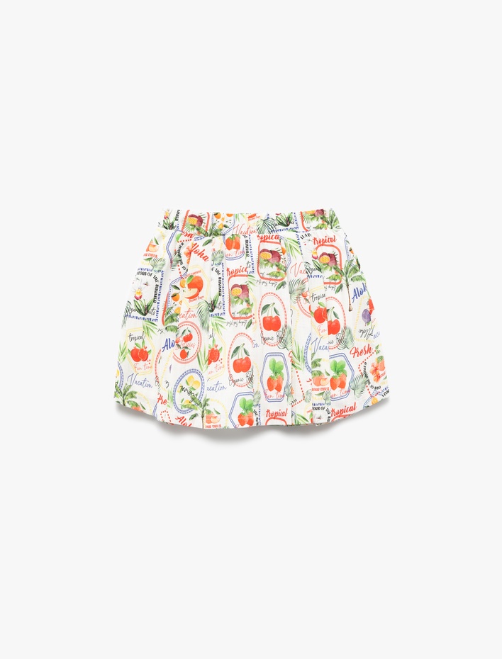 Kız Çocuk Pileli Meyve Desenli Fiyonklu Pamuklu Etek