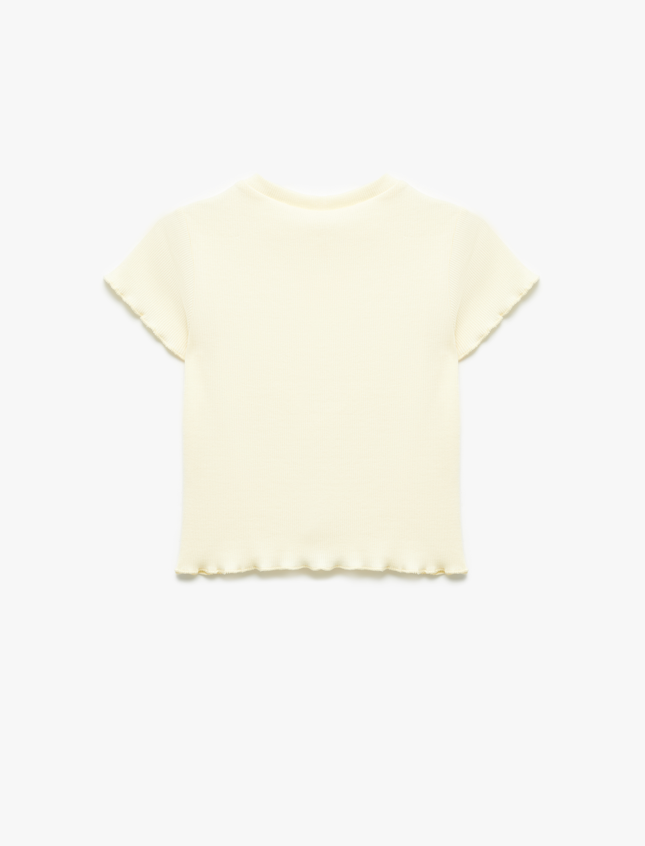  Kız Çocuk Pamuklu Büzgü Detaylı Bisiklet Yaka Kısa Kollu Crop Tişört