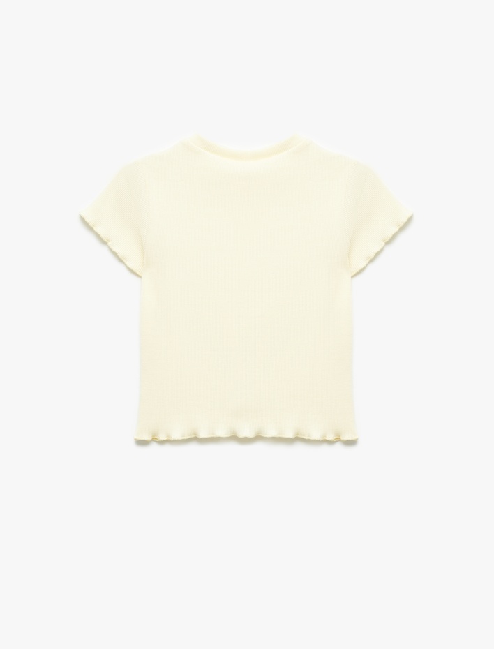 Kız Çocuk Pamuklu Büzgü Detaylı Bisiklet Yaka Kısa Kollu Crop Tişört