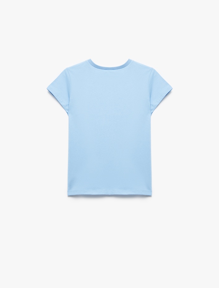 Kız Çocuk Pamuklu Baskılı Kısa Kollu Bisiklet Yaka Tişört