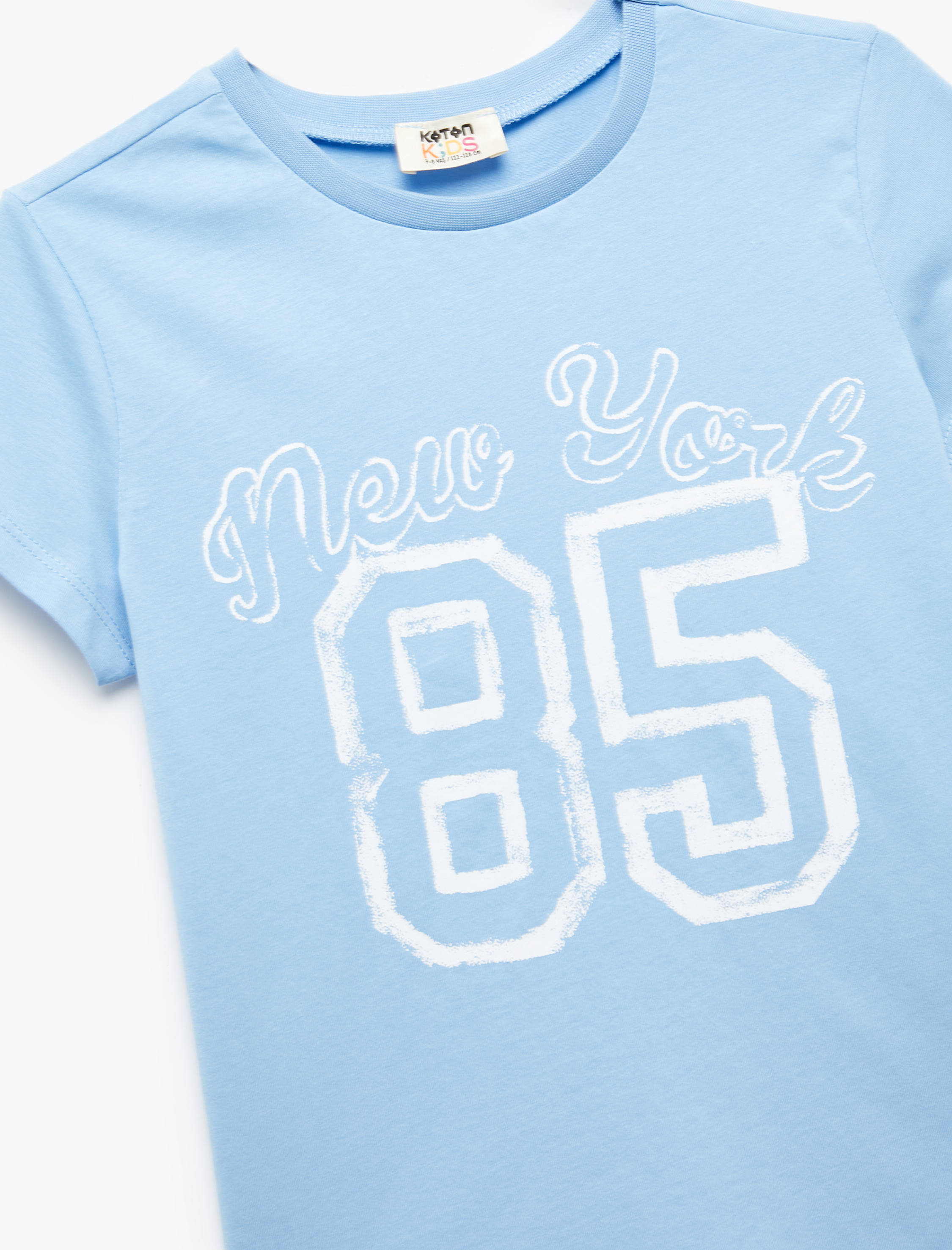  Kız Çocuk Pamuklu Baskılı Kısa Kollu Bisiklet Yaka Tişört