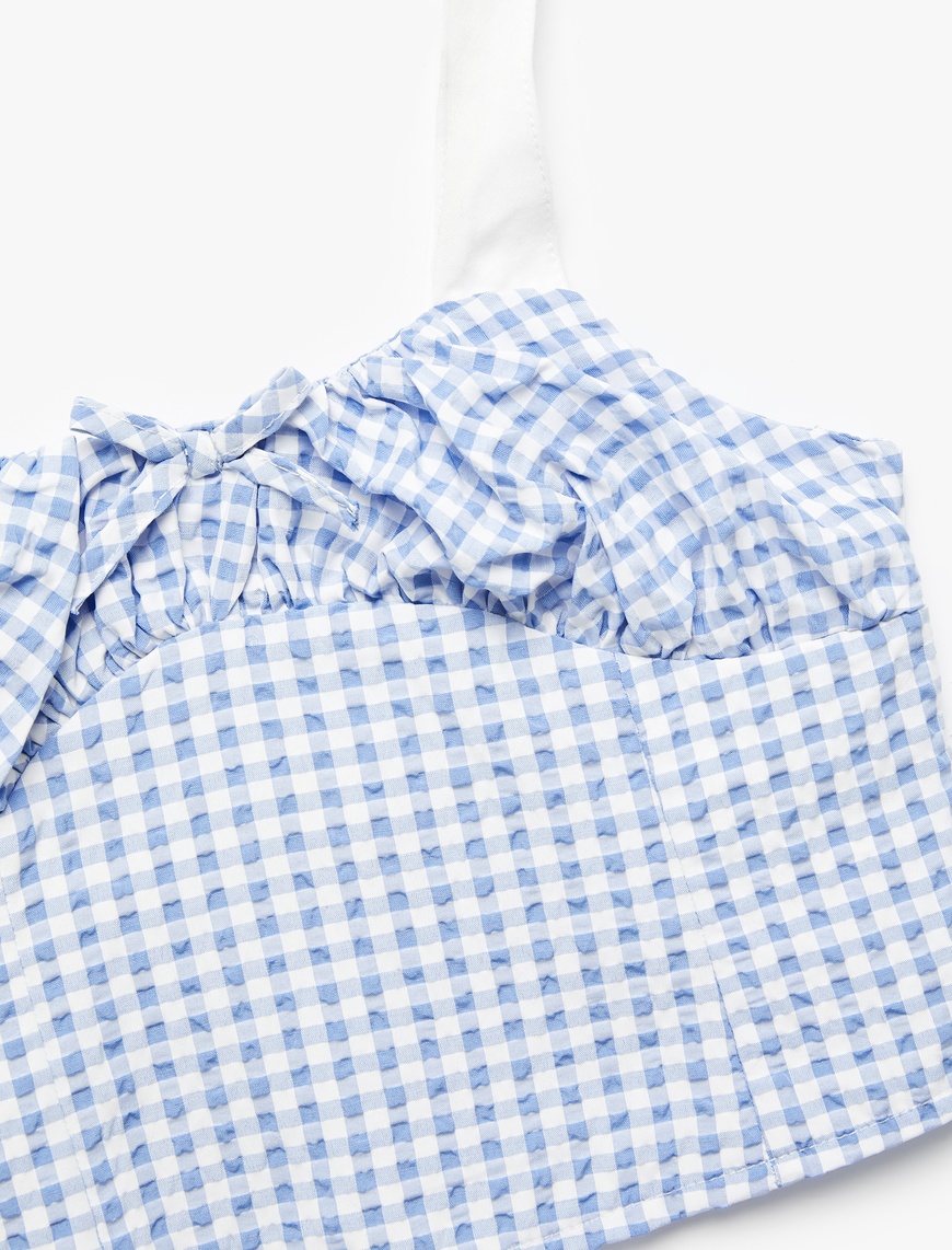  Kız Çocuk Fiyonklu Pötikareli Crop Bluz
