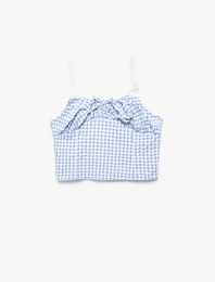 Fiyonklu Pötikareli Crop Bluz