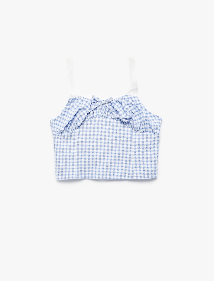 Kız Çocuk Fiyonklu Pötikareli Crop Bluz