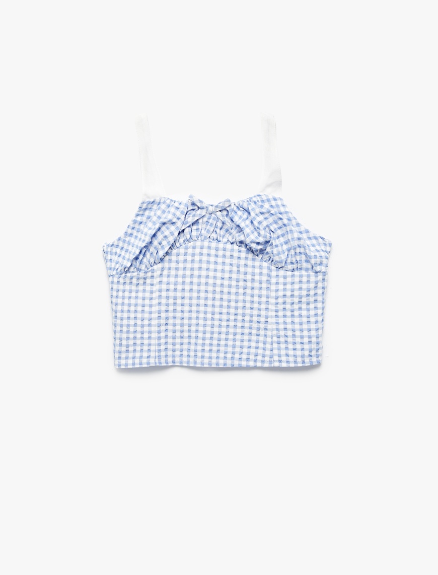  Kız Çocuk Fiyonklu Pötikareli Crop Bluz