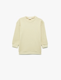 Pamuklu Uzun Kollu Bisiklet Yaka Oversize Basic Sweatshirt