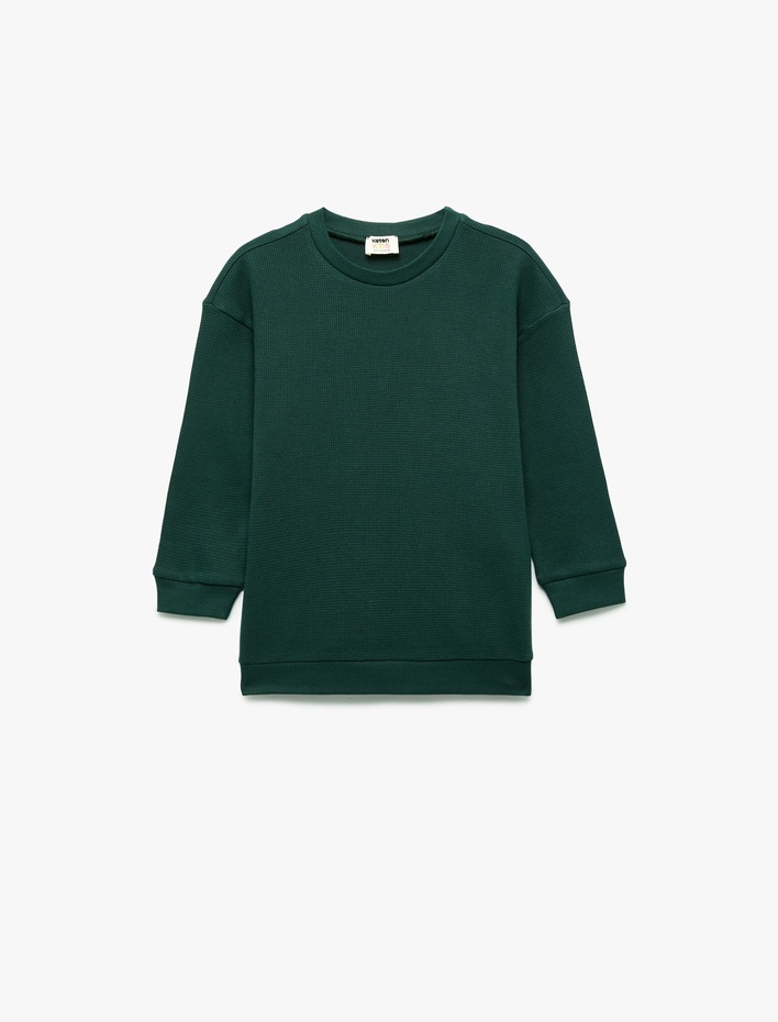 Erkek Çocuk Pamuklu Uzun Kollu Bisiklet Yaka Oversize Basic Sweatshirt