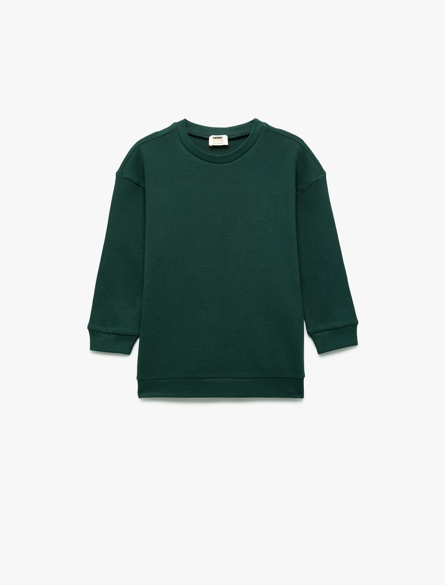  Erkek Çocuk Pamuklu Uzun Kollu Bisiklet Yaka Oversize Basic Sweatshirt