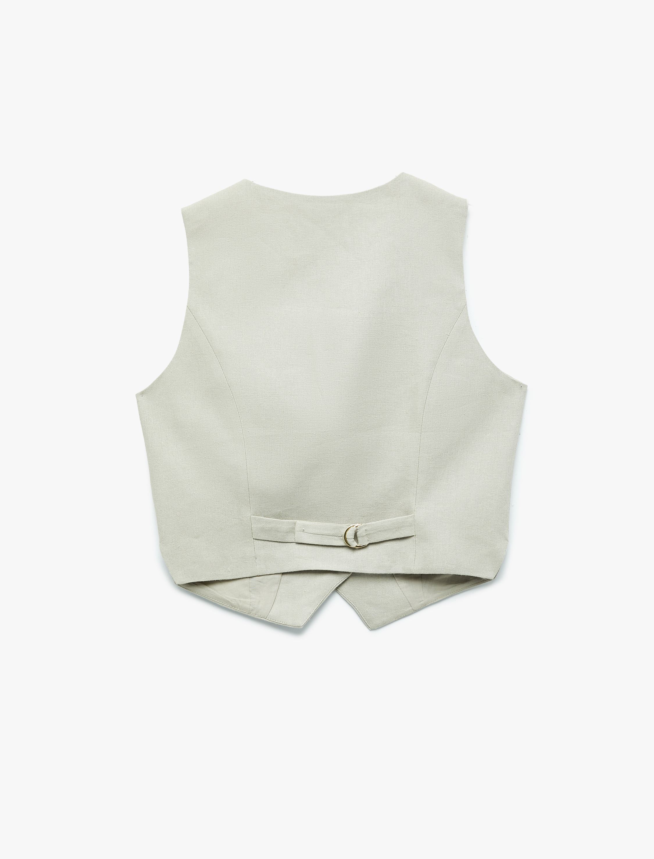 Kolsuz V Yaka Düğmeli Astarlı Keten Yelek