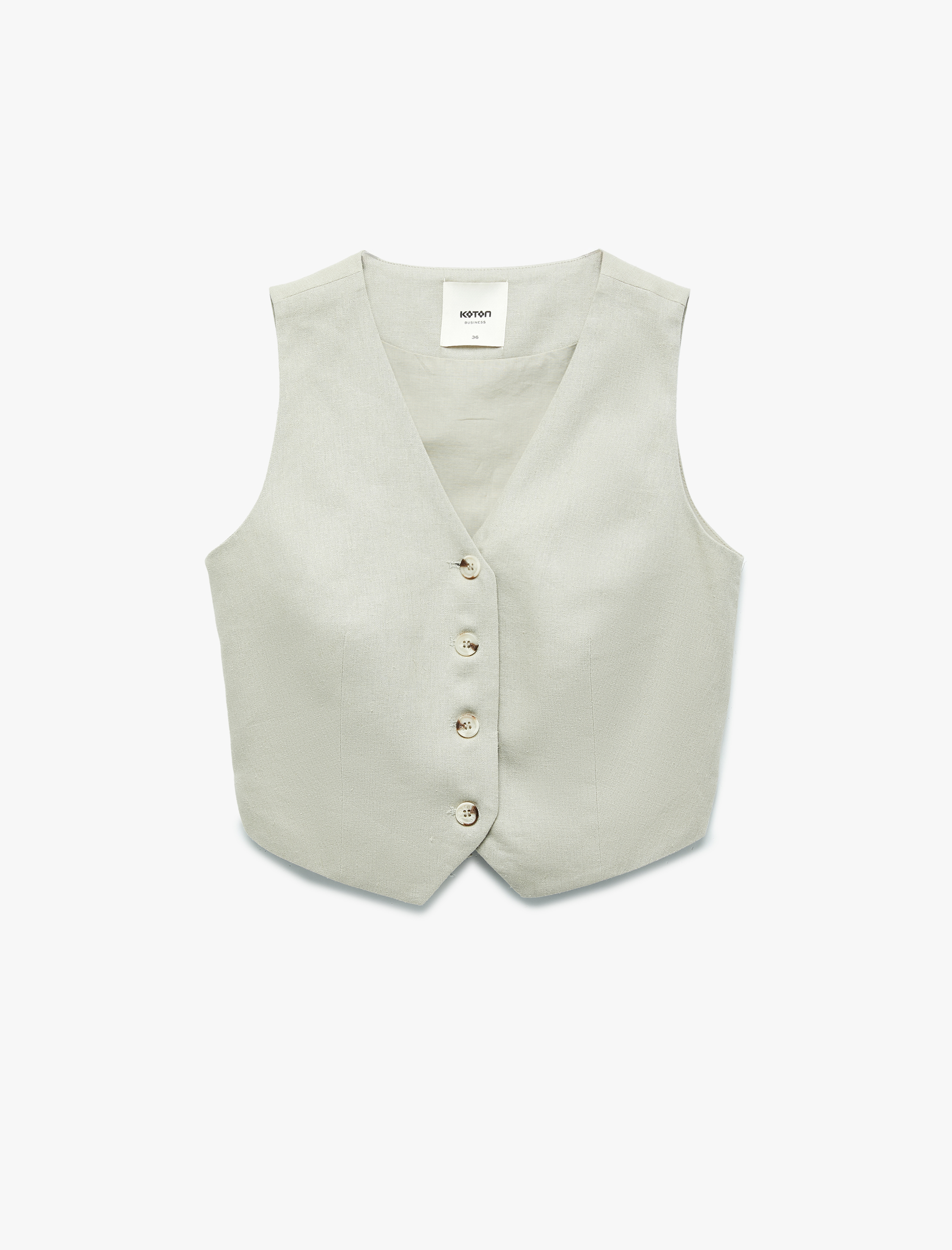 Kolsuz V Yaka Düğmeli Astarlı Keten Yelek