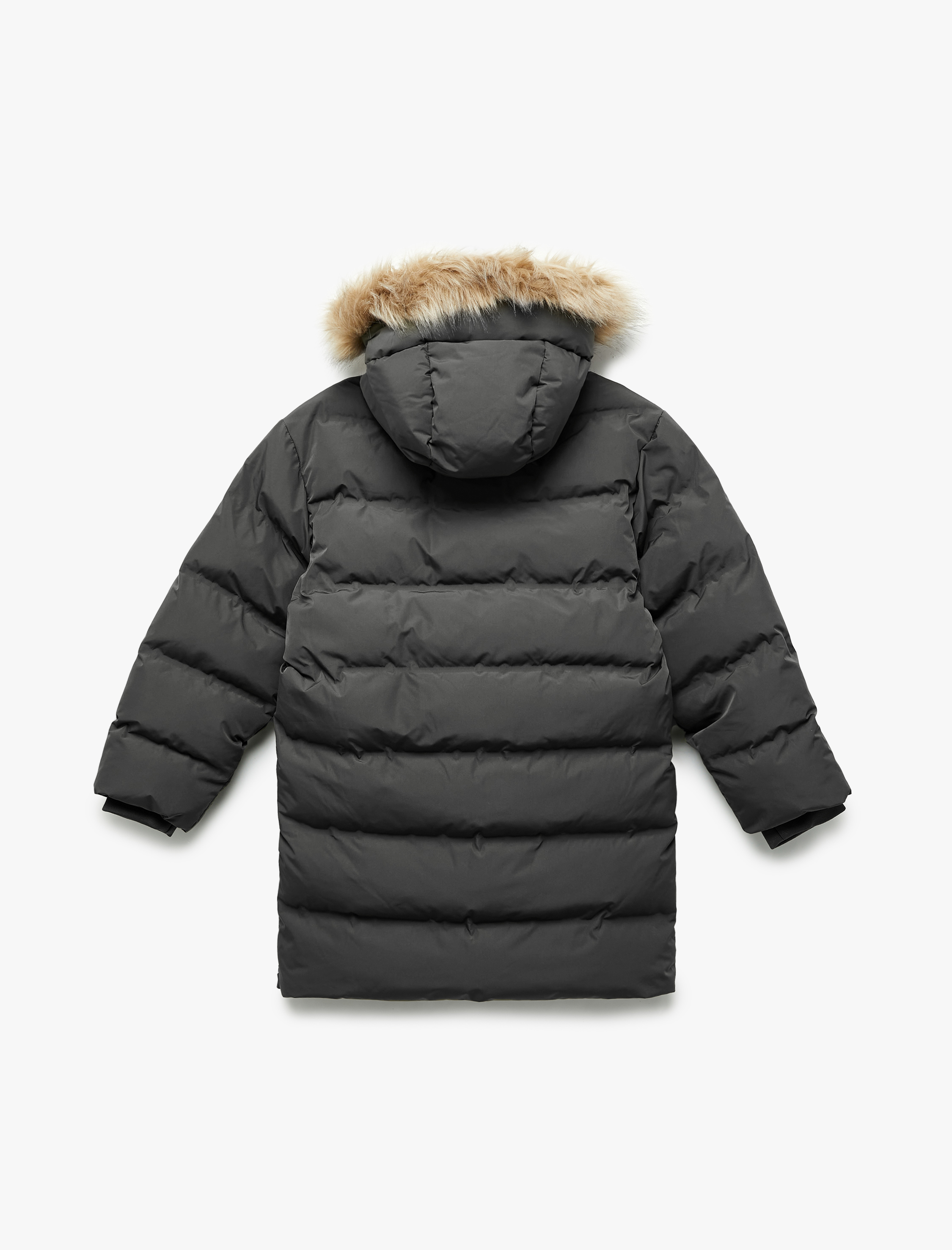  Erkek Çocuk Peluş Detaylı Uzun Kollu Fermuarlı Cepli Uzun Kapşonlu Şişme Mont