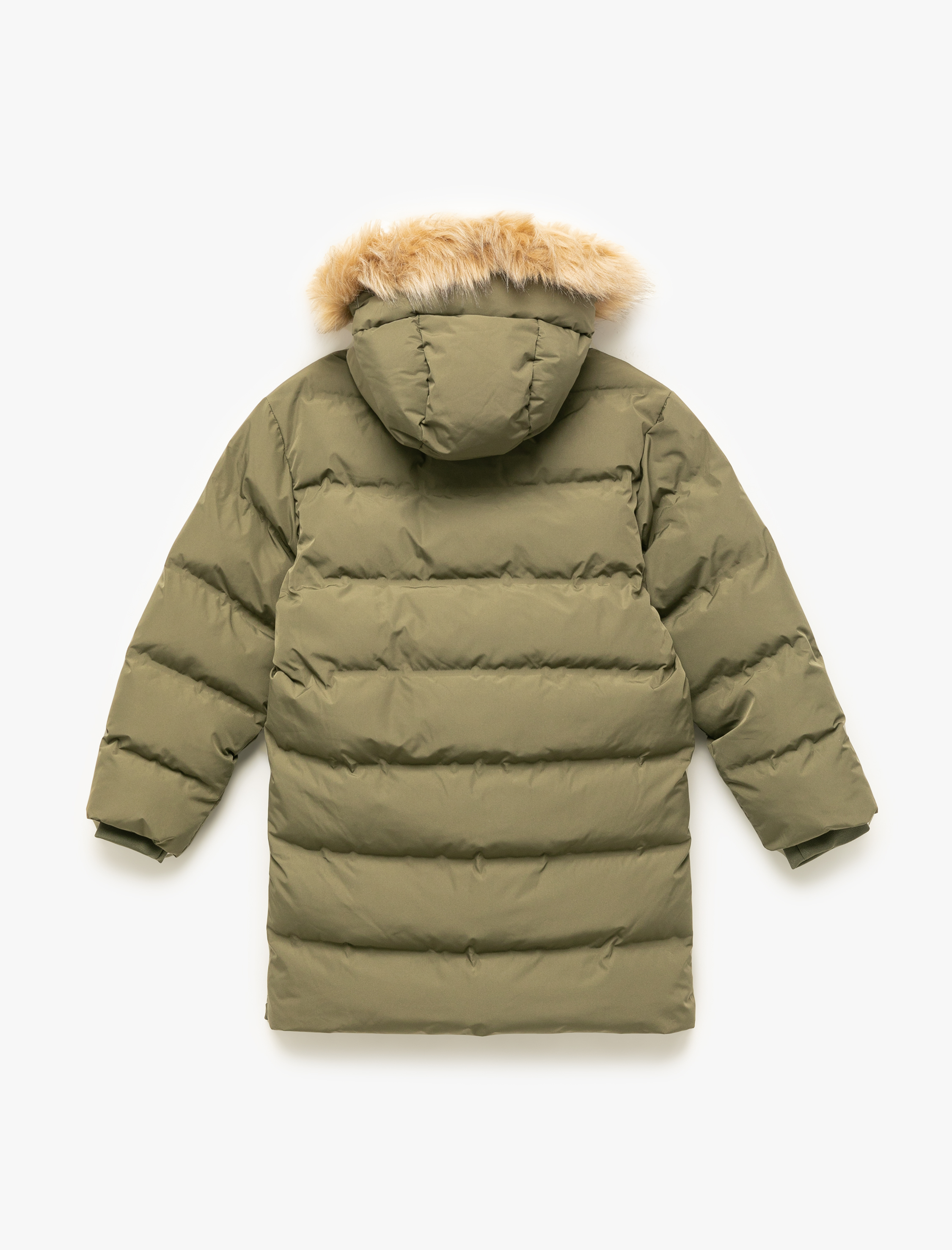  Erkek Çocuk Peluş Detaylı Uzun Kollu Fermuarlı Cepli Uzun Kapşonlu Şişme Mont