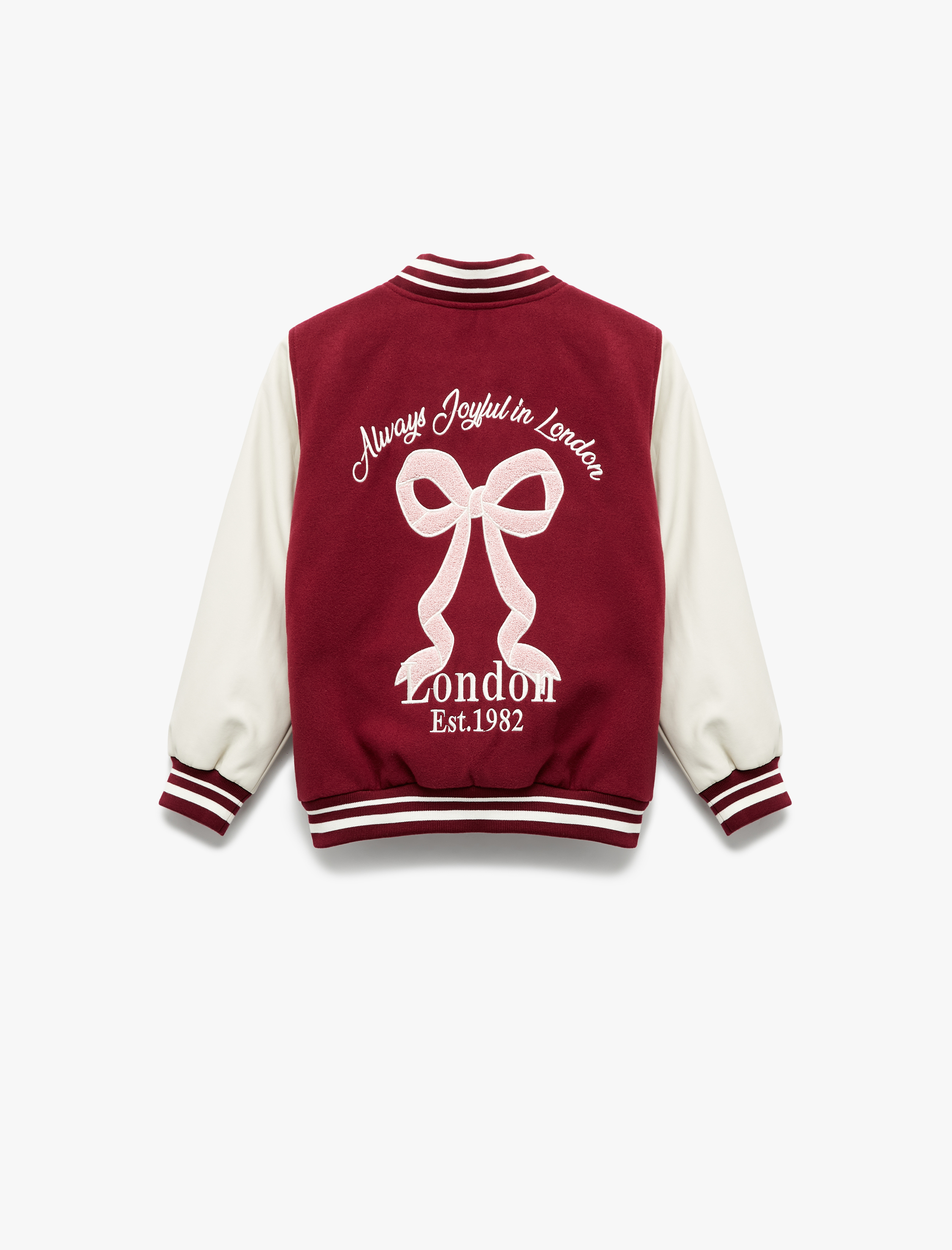  Kız Çocuk Kurdele İşlemeli Uzun Kollu Bomber Kolej Ceket