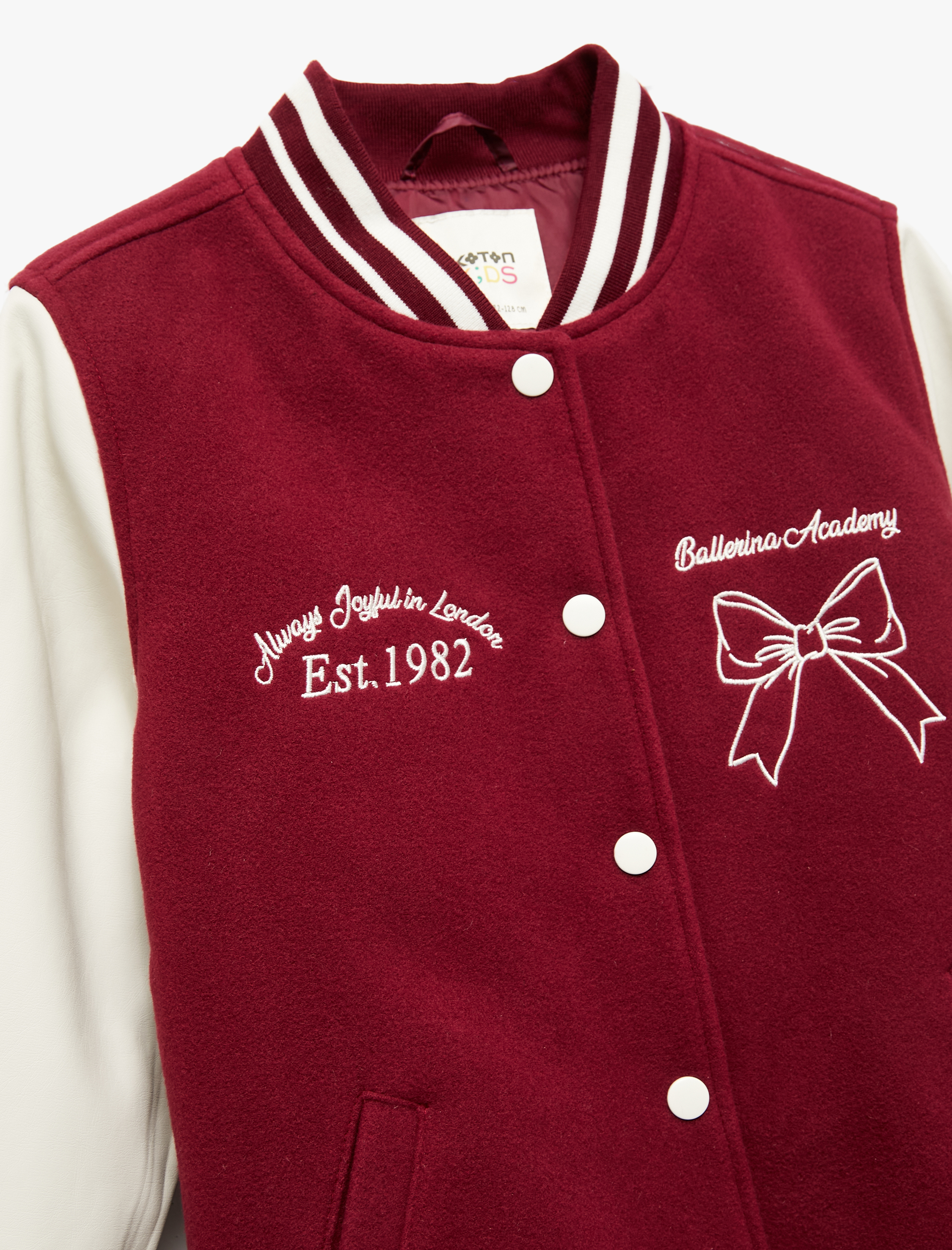  Kız Çocuk Kurdele İşlemeli Uzun Kollu Bomber Kolej Ceket