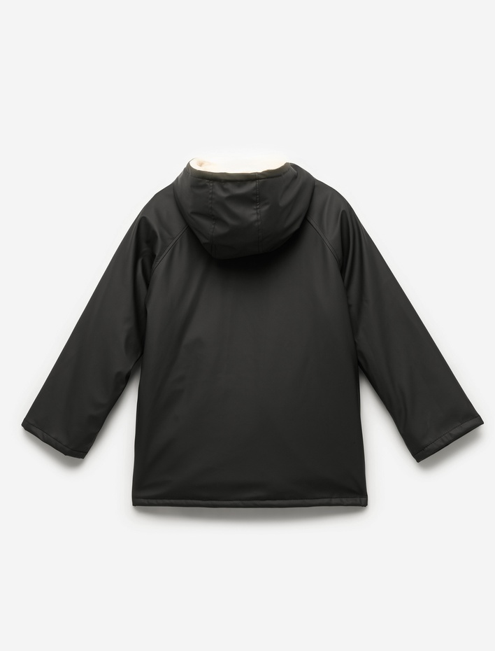 Kız Çocuk Uzun Kollu Peluş Detaylı Kapşonlu Yağmurluk