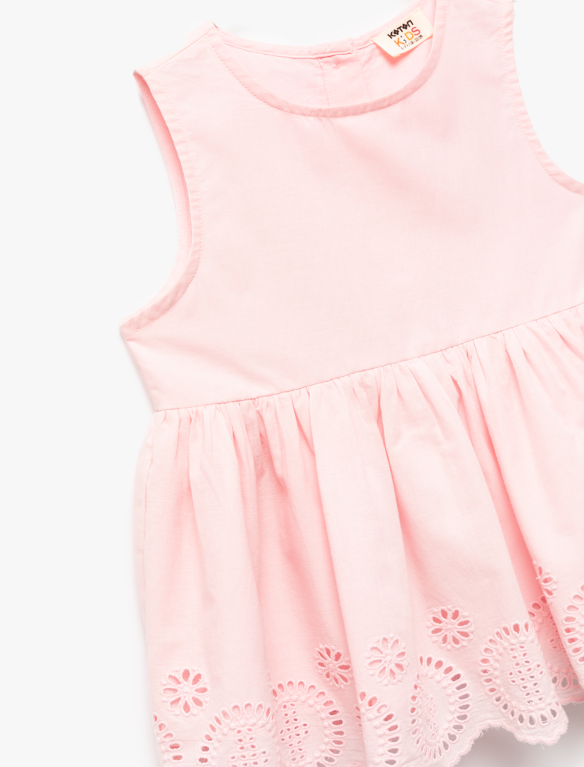  Kız Çocuk Pamuklu Kolsuz Bisiklet Yaka Fistolu Fırfırlı Bluz