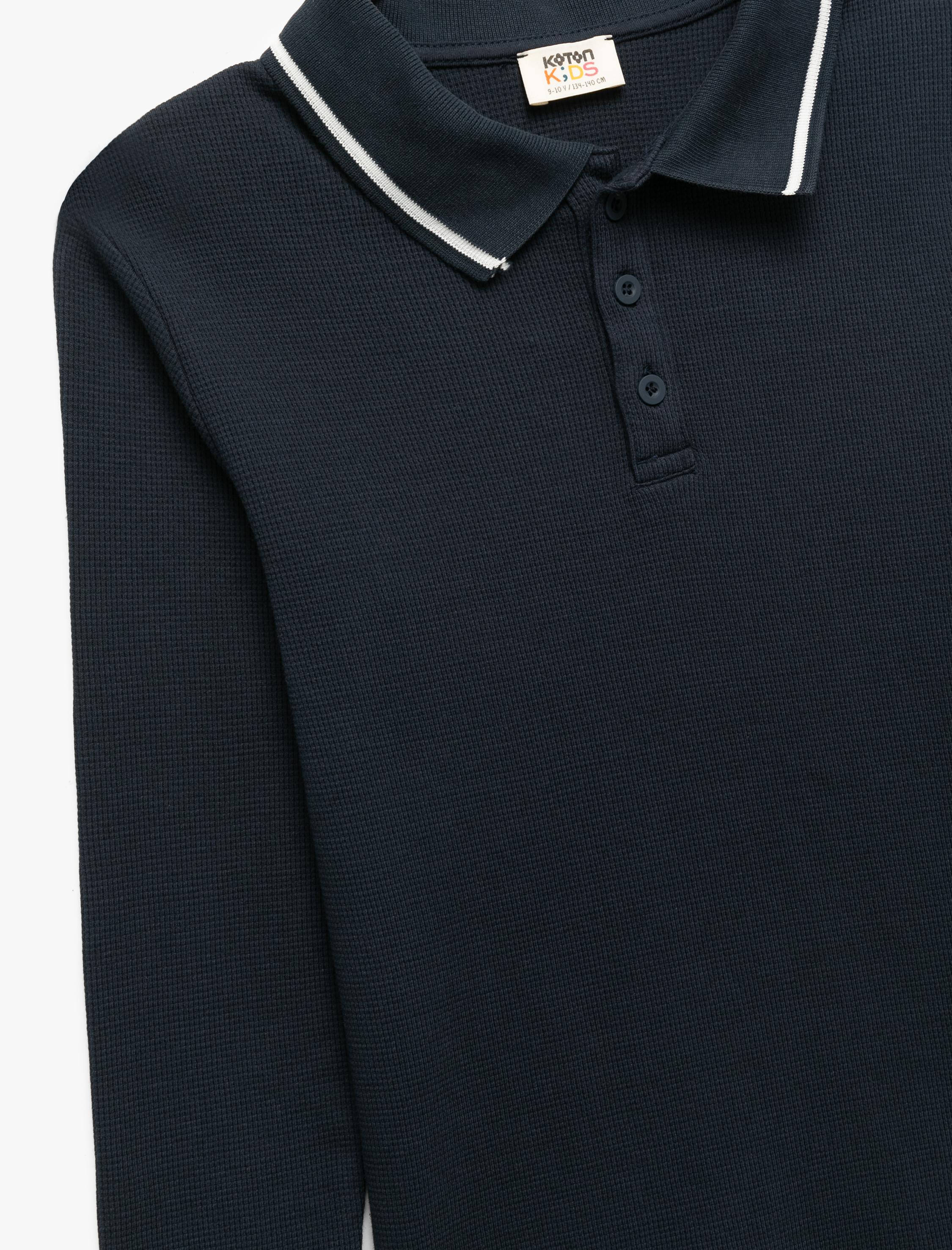  Erkek Çocuk Pamuklu Düğmeli Uzun Kollu Polo Yaka Basic Okul Tişörtü