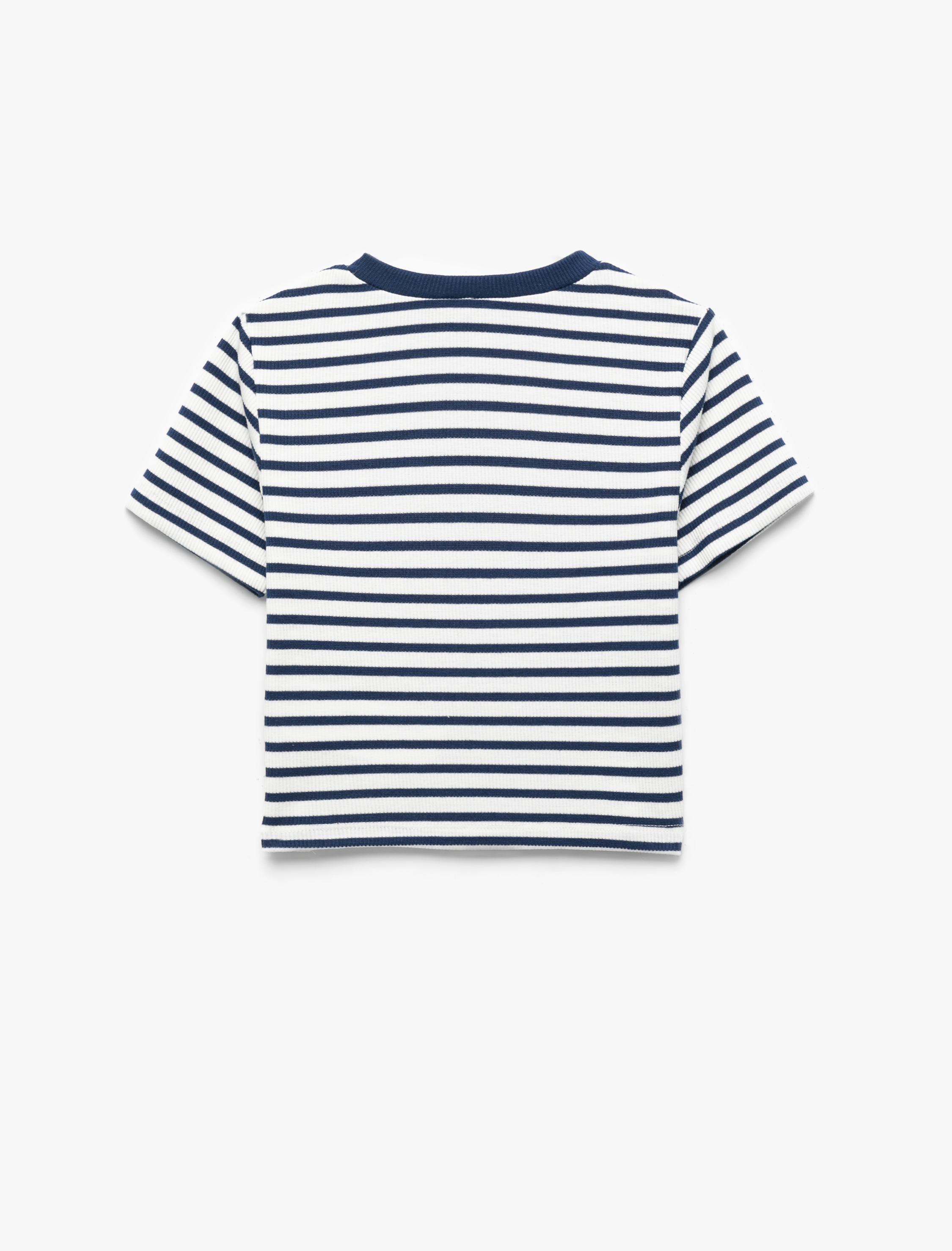  Kız Çocuk Nakış Detaylı Kısa Kollu Bisiklet Yaka Ribanalı Crop Tişört