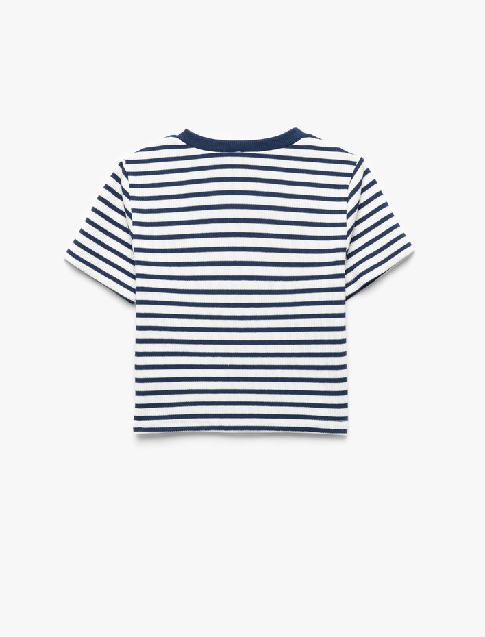 Kız Çocuk Nakış Detaylı Kısa Kollu Bisiklet Yaka Ribanalı Crop Tişört