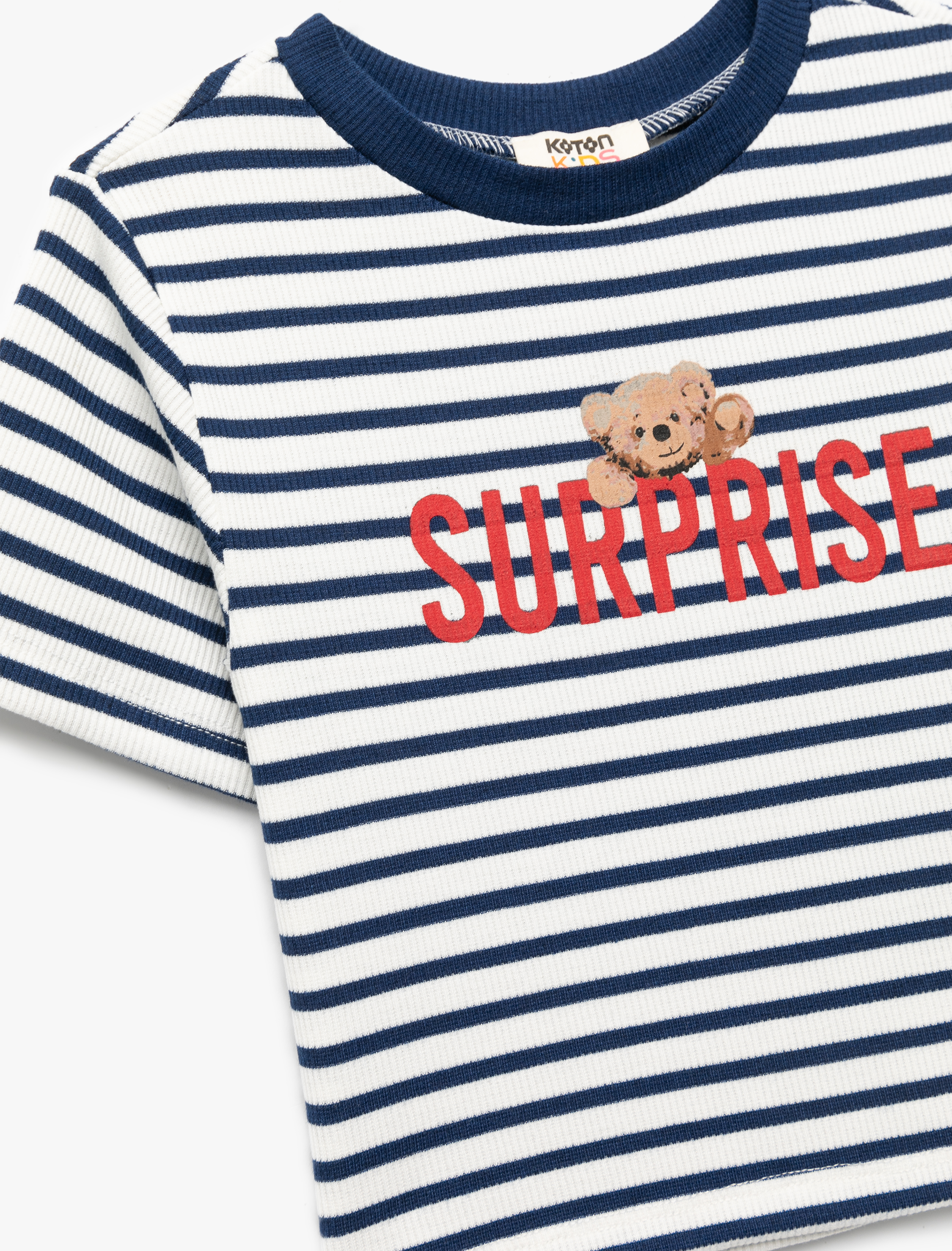  Kız Çocuk Nakış Detaylı Kısa Kollu Bisiklet Yaka Ribanalı Crop Tişört