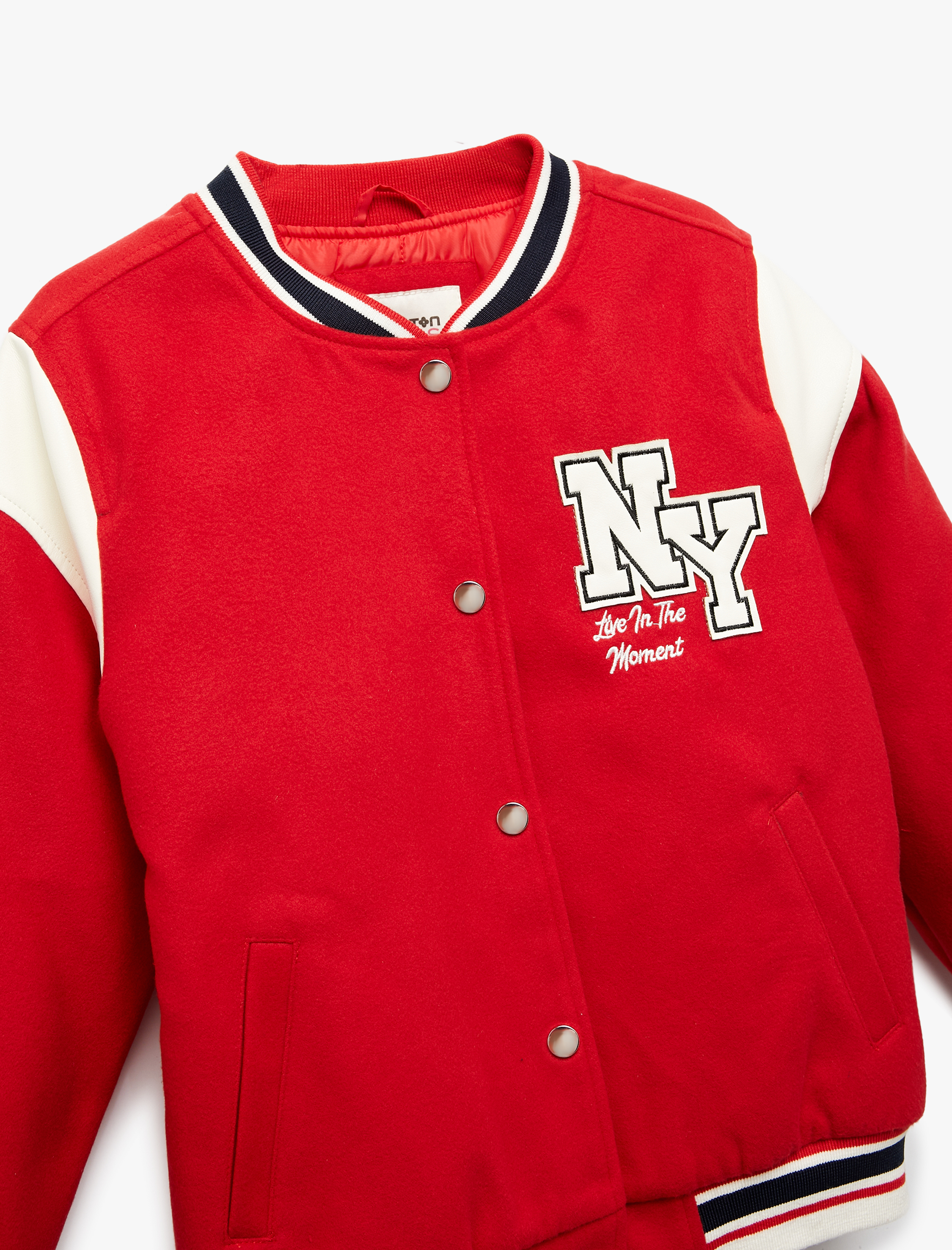  Kız Çocuk Uzun Kollu Aplike Detaylı Oversize Bomber Okul Ceketi