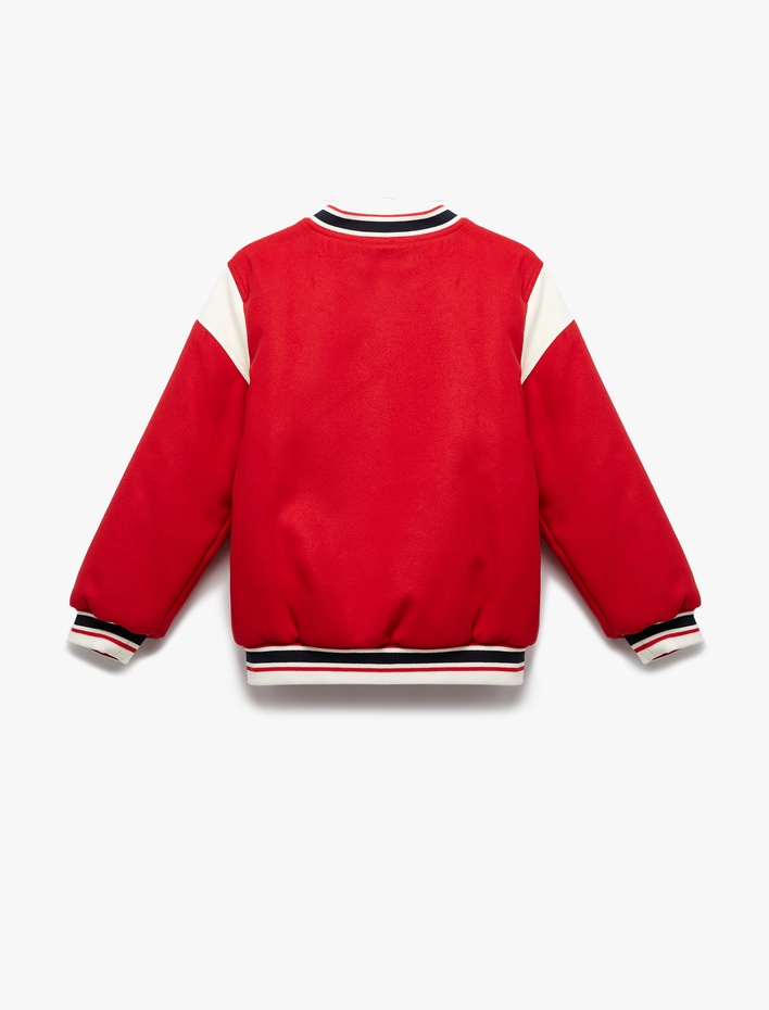 Kız Çocuk Uzun Kollu Aplike Detaylı Oversize Bomber Okul Ceketi