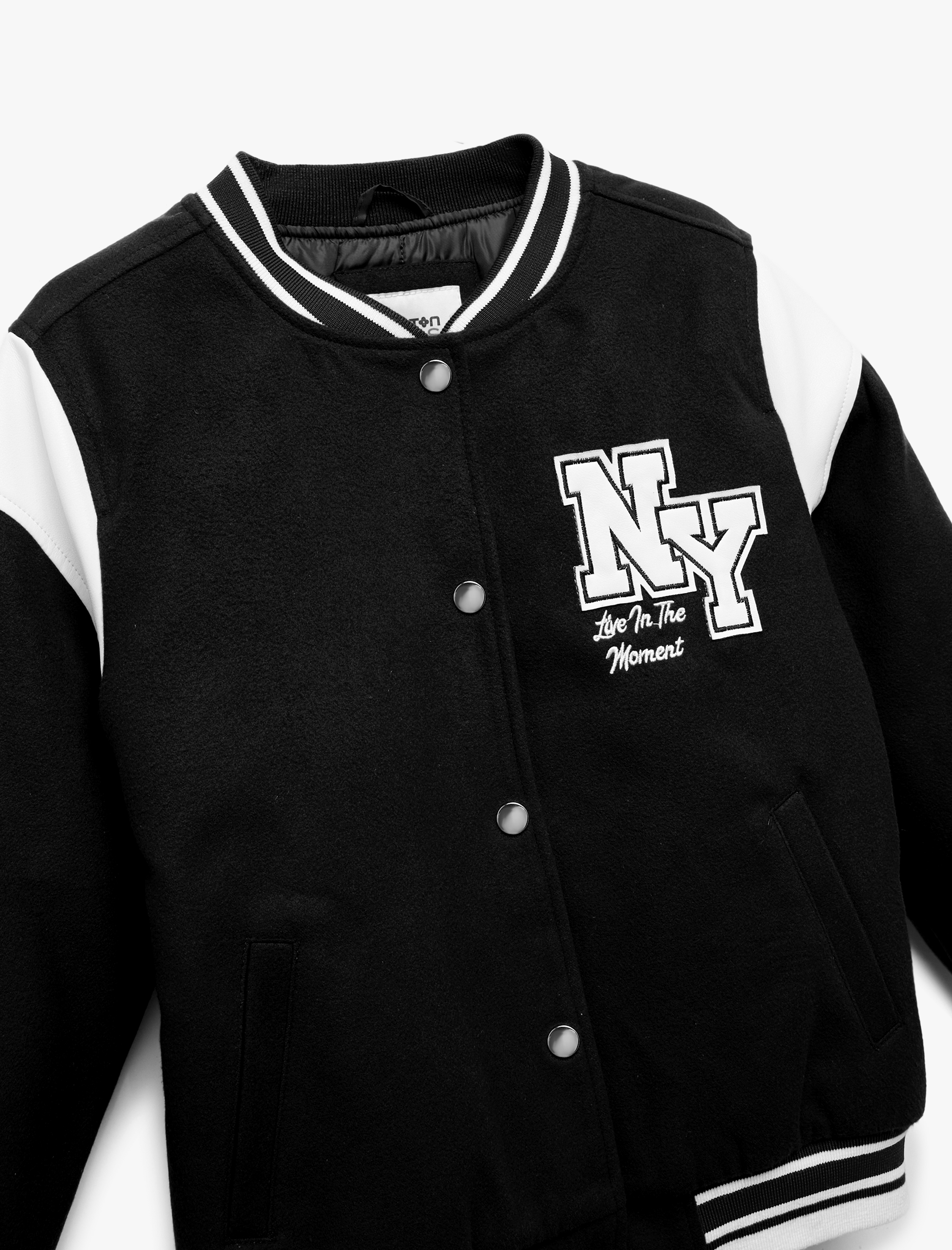  Kız Çocuk Uzun Kollu Aplike Detaylı Oversize Bomber Okul Ceketi