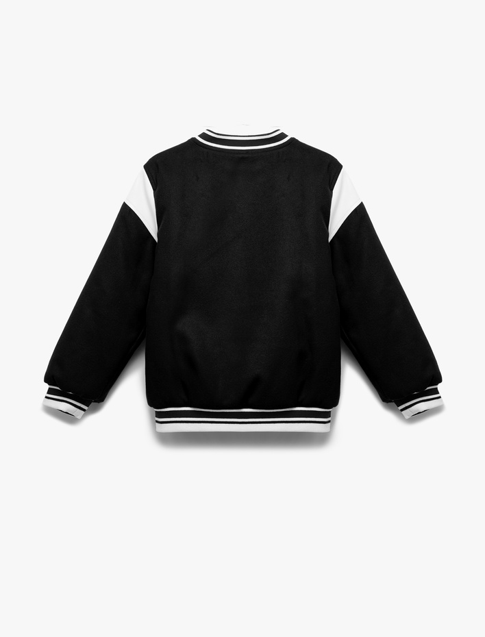 Kız Çocuk Uzun Kollu Aplike Detaylı Oversize Bomber Okul Ceketi