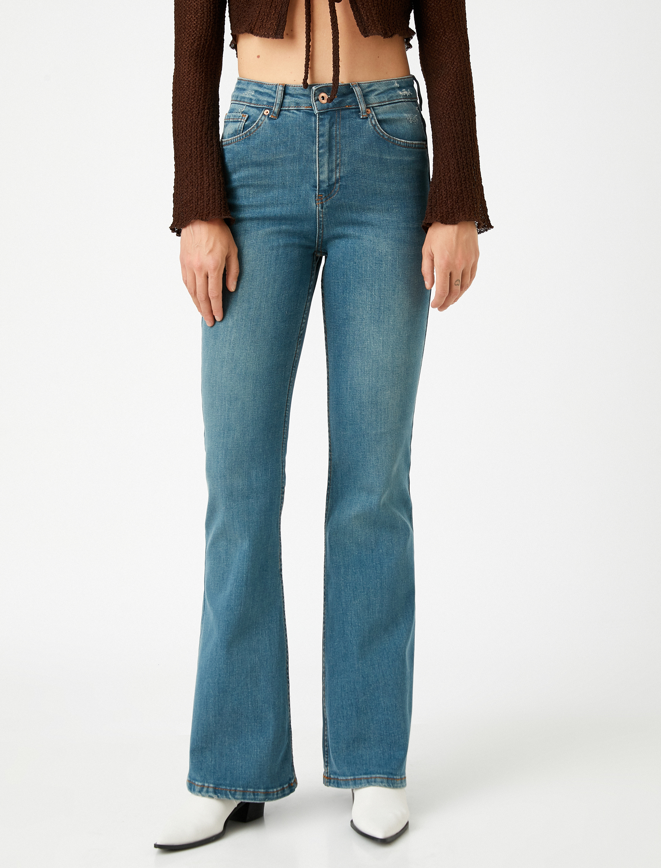   İspanyol Paça Kot Pantolon Dar Kesim Normal Bel