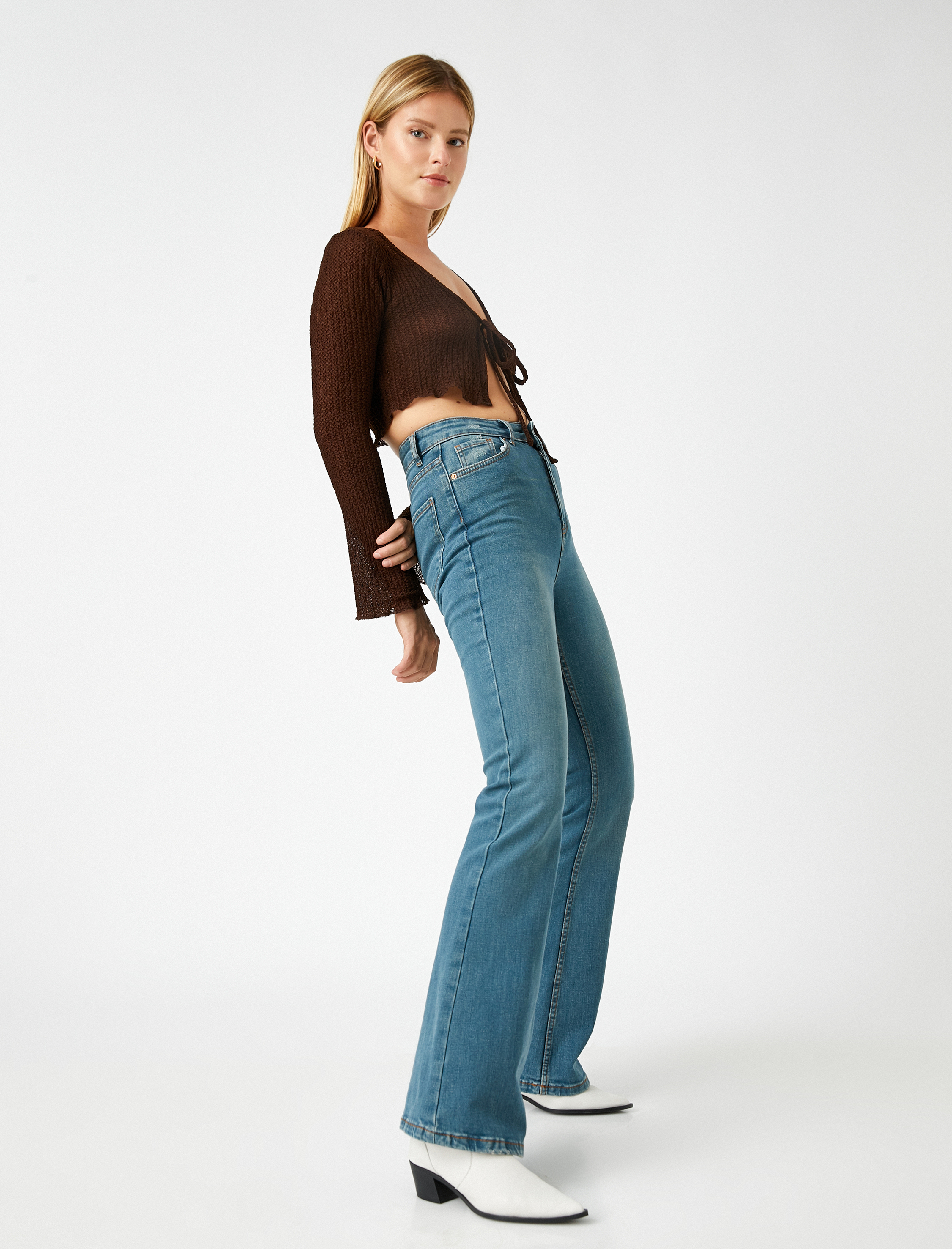   İspanyol Paça Kot Pantolon Dar Kesim Normal Bel