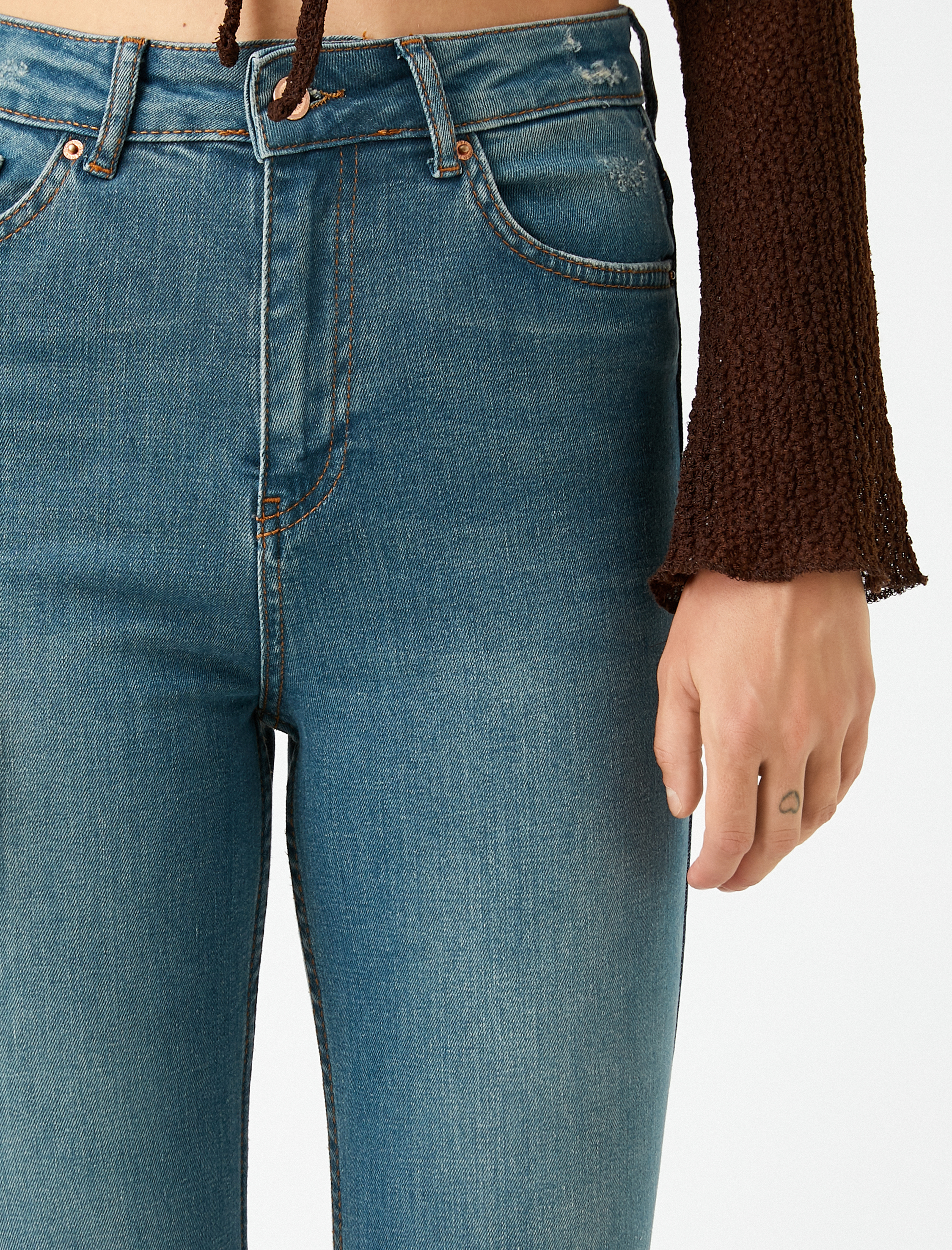   İspanyol Paça Kot Pantolon Dar Kesim Normal Bel