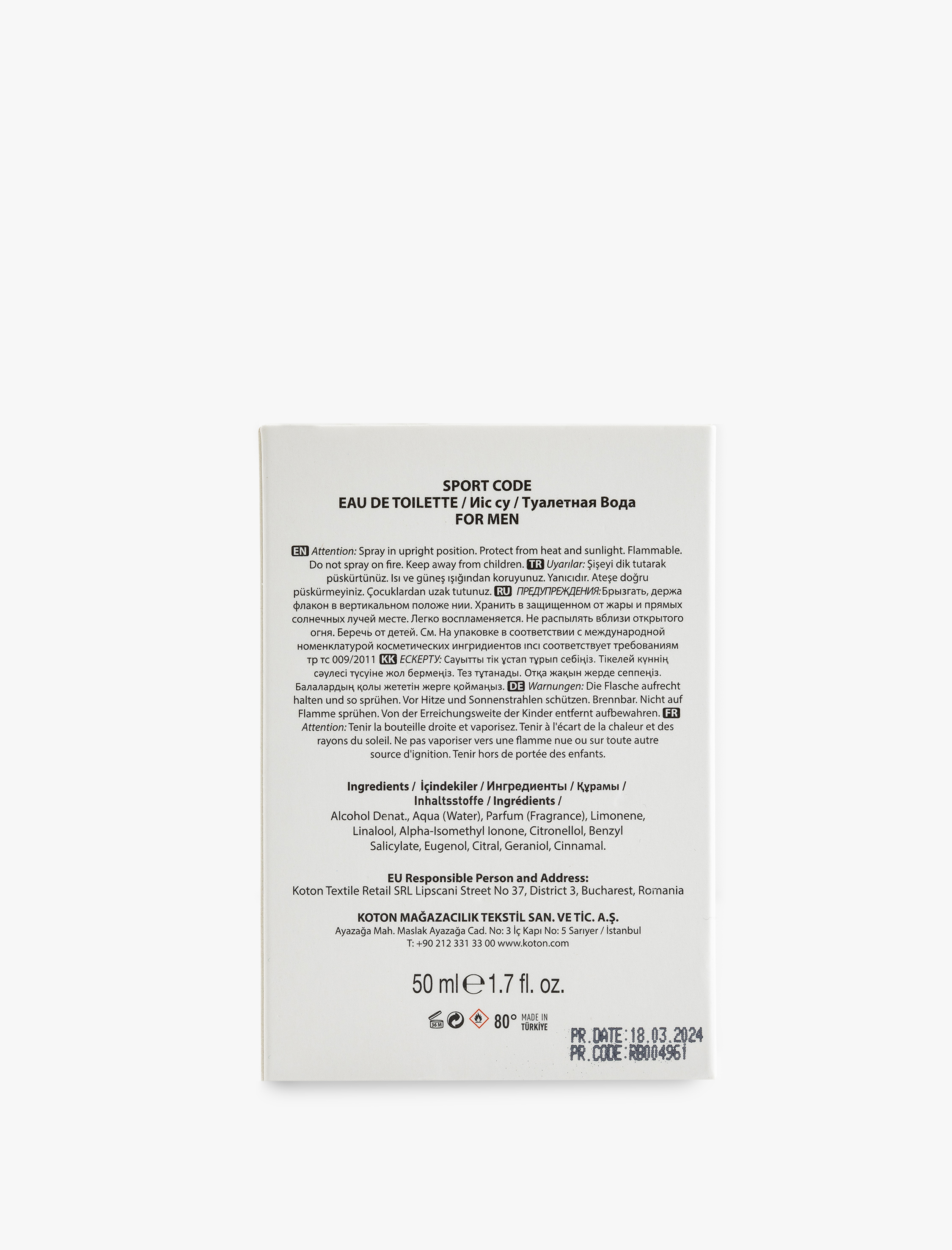  Erkek Parfüm Sport Code 50 ML