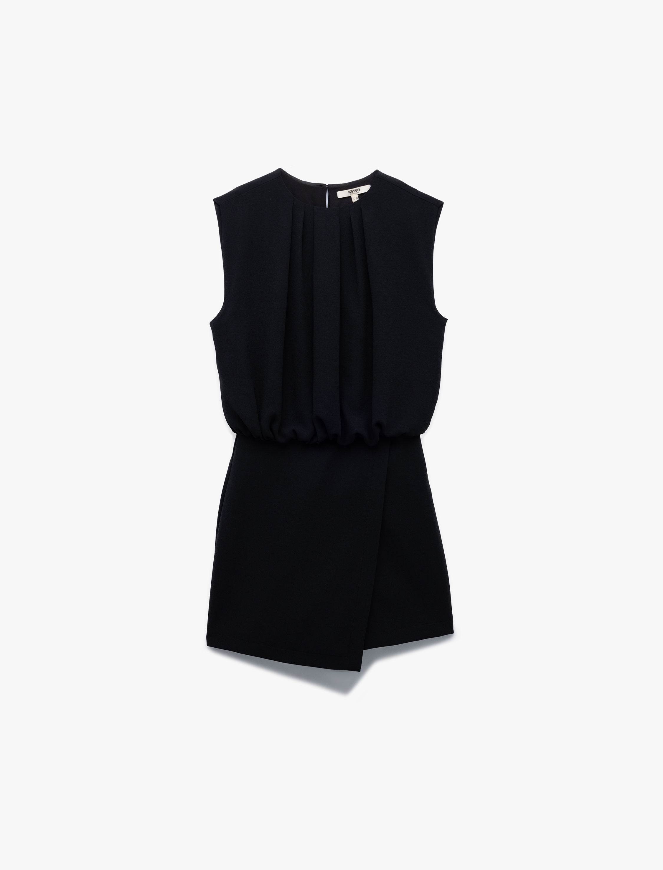   Krep Kumaş Kolsuz Bisiklet Yaka Kruvaze Şort Etek Detaylı Mini Elbise