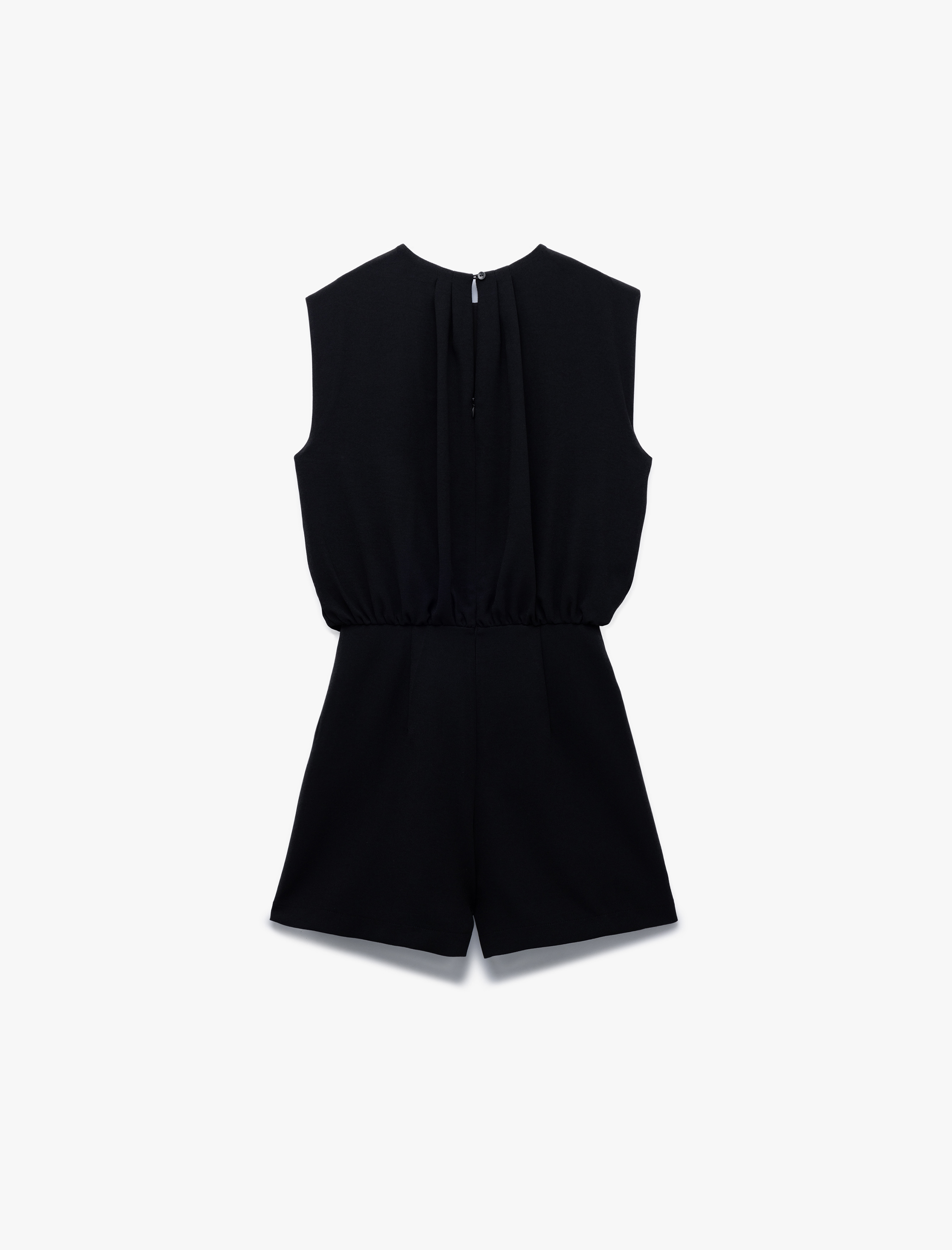   Krep Kumaş Kolsuz Bisiklet Yaka Kruvaze Şort Etek Detaylı Mini Elbise