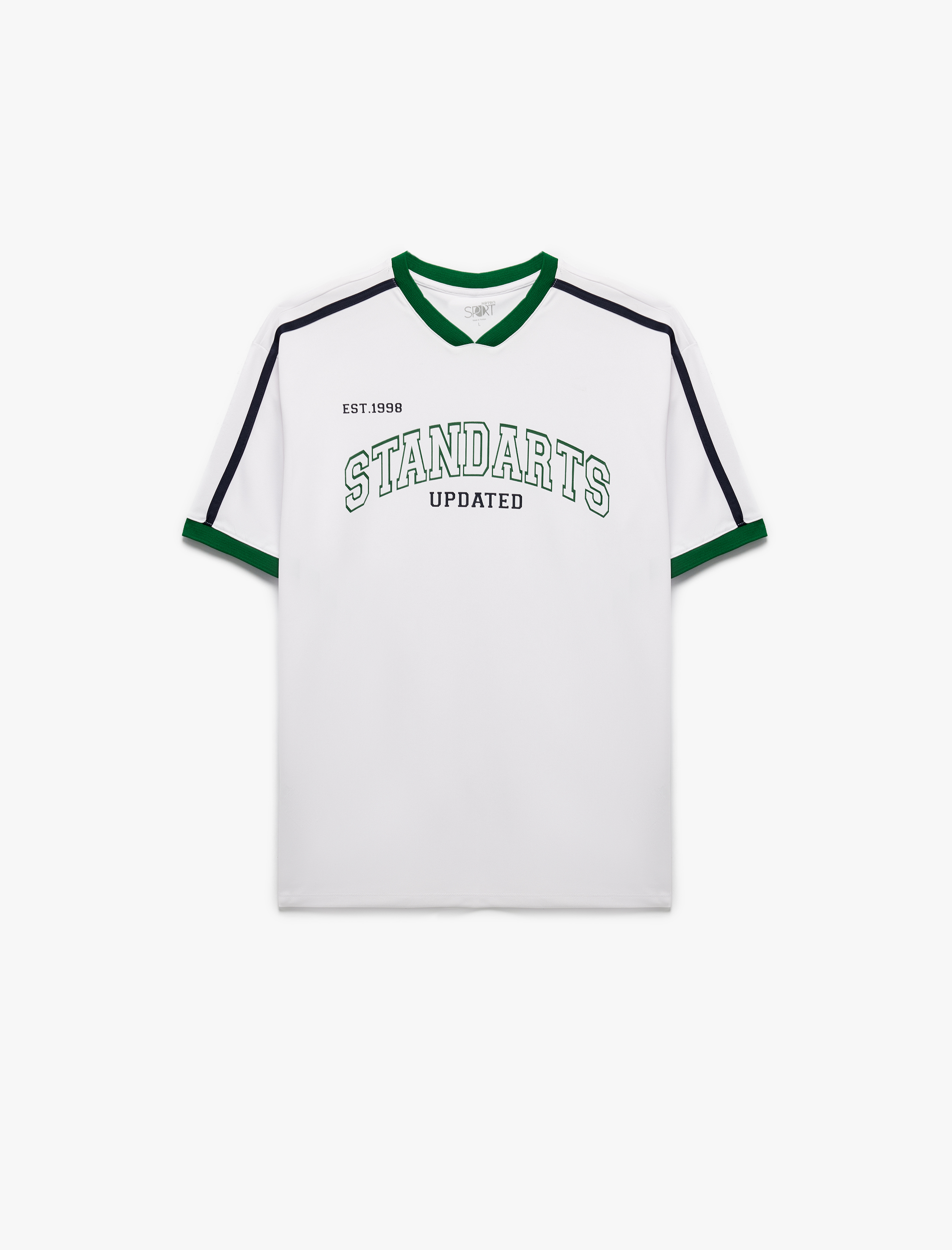   Oversize Kısa Kollu V Yaka Kolej Baskılı Spor Tişört