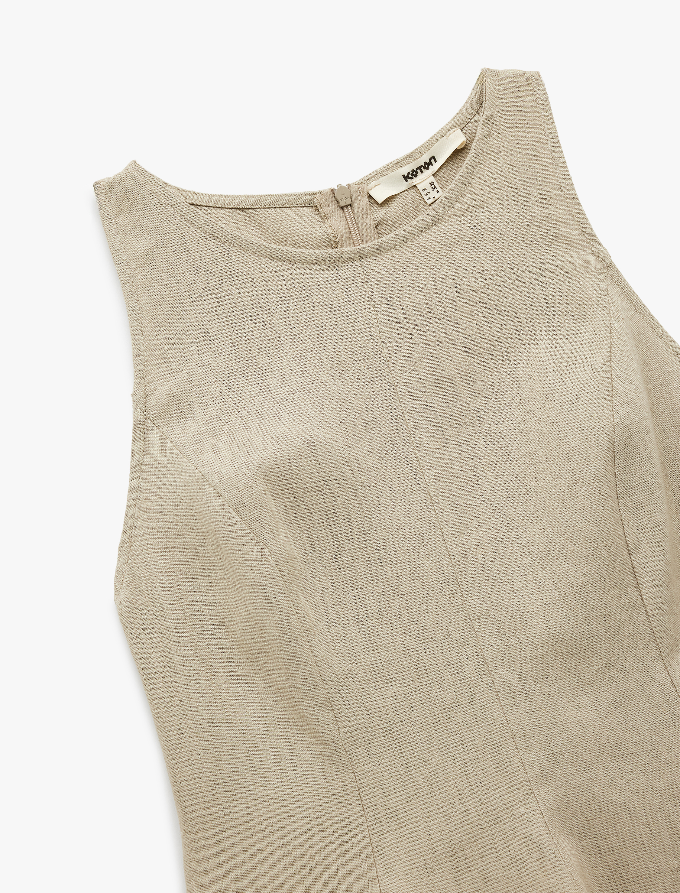   Bol Kalıp Kolsuz Bisiklet Yaka Keten Peplum Bluz