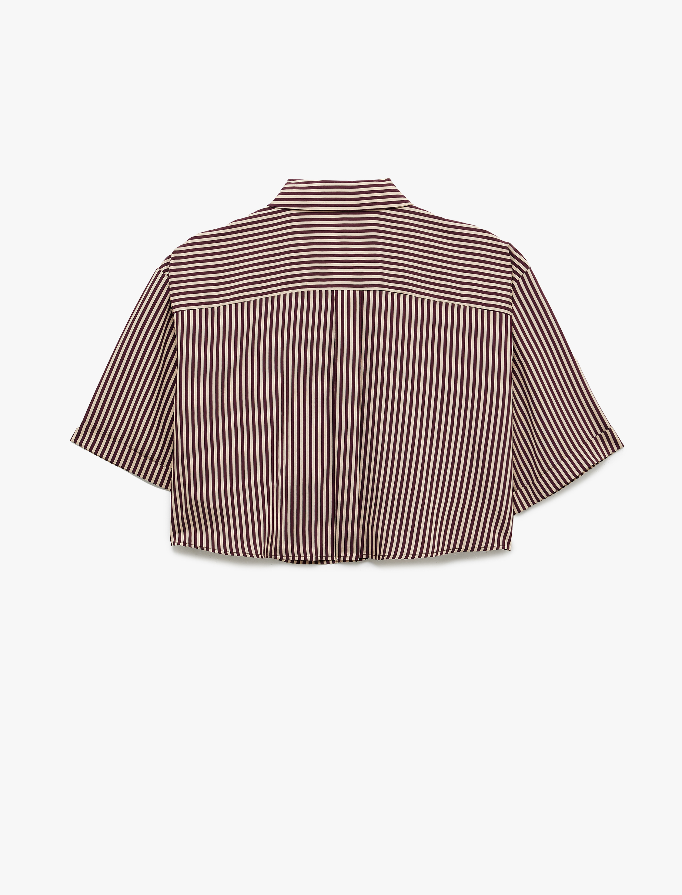   Viskon Kumaş Klasik Yaka Cepli Kısa Kollu Crop Oversize Gömlek