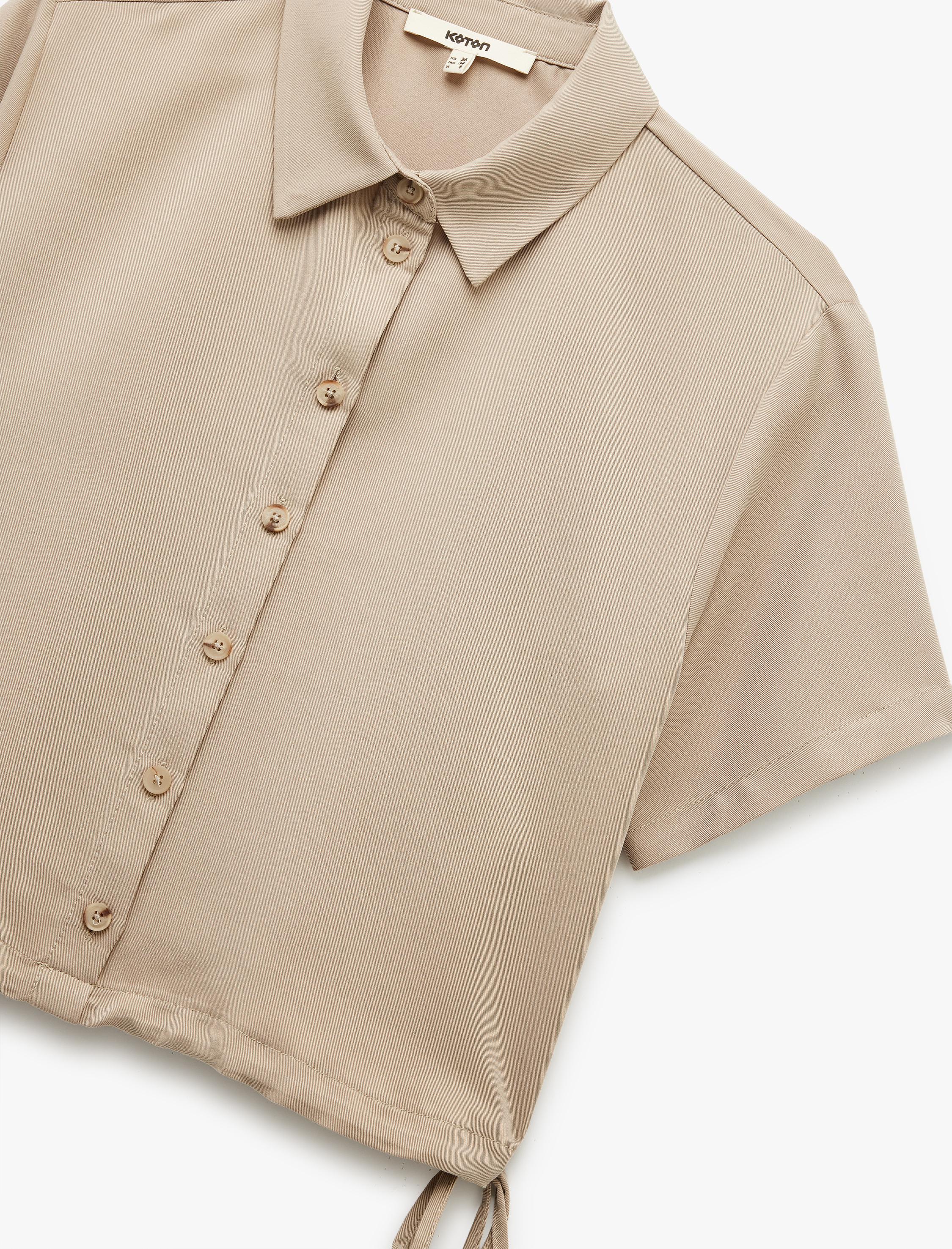   Klasik Yaka Modal Kumaş Kısa Kollu Yanları Bağcıklı Crop Gömlek