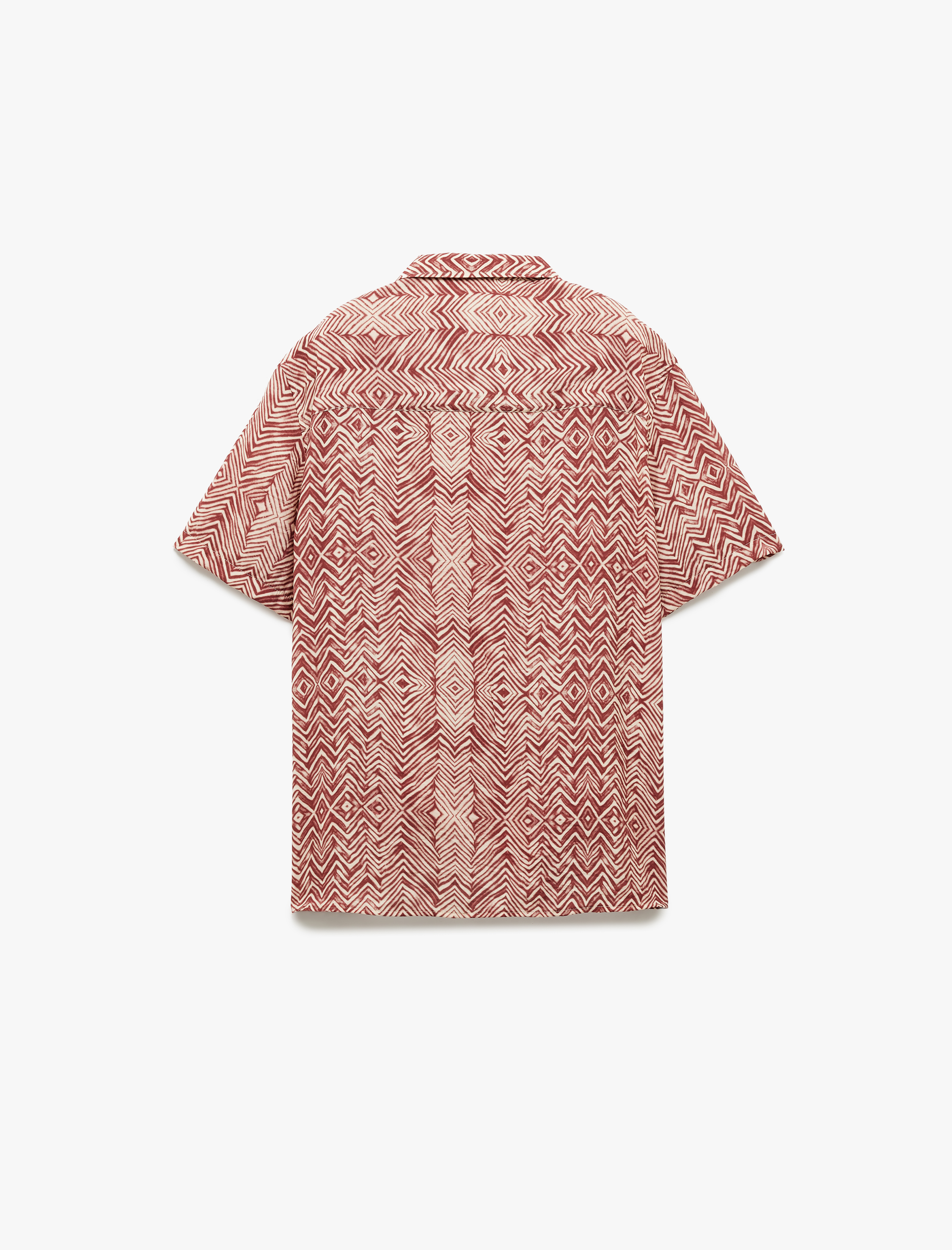 Kısa Kollu Devrik Yaka Regular Fit Viskon Etnik Desenli Gömlek