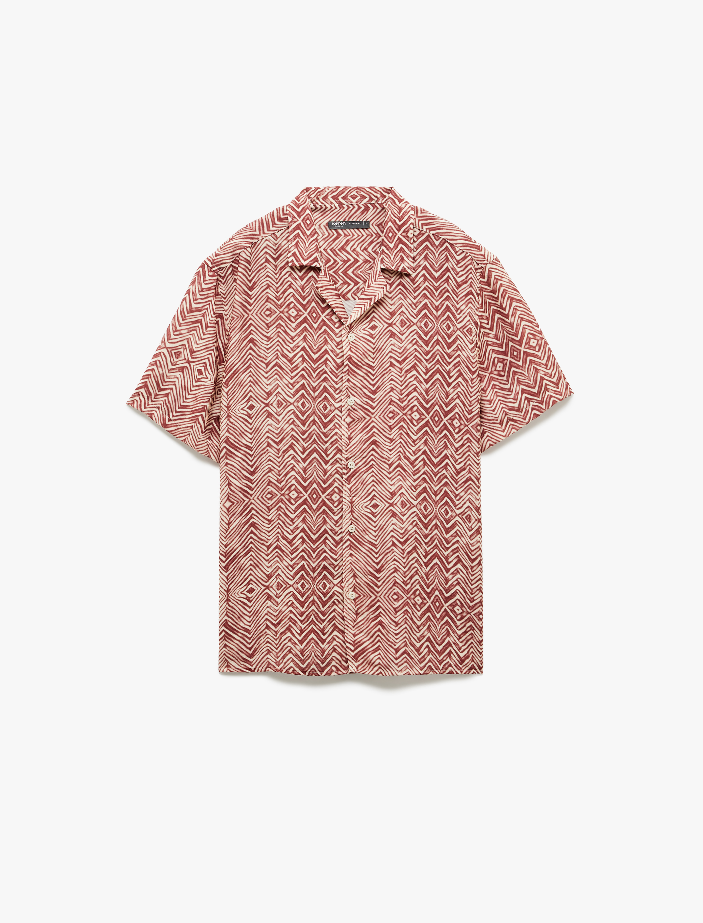 Kısa Kollu Devrik Yaka Regular Fit Viskon Etnik Desenli Gömlek