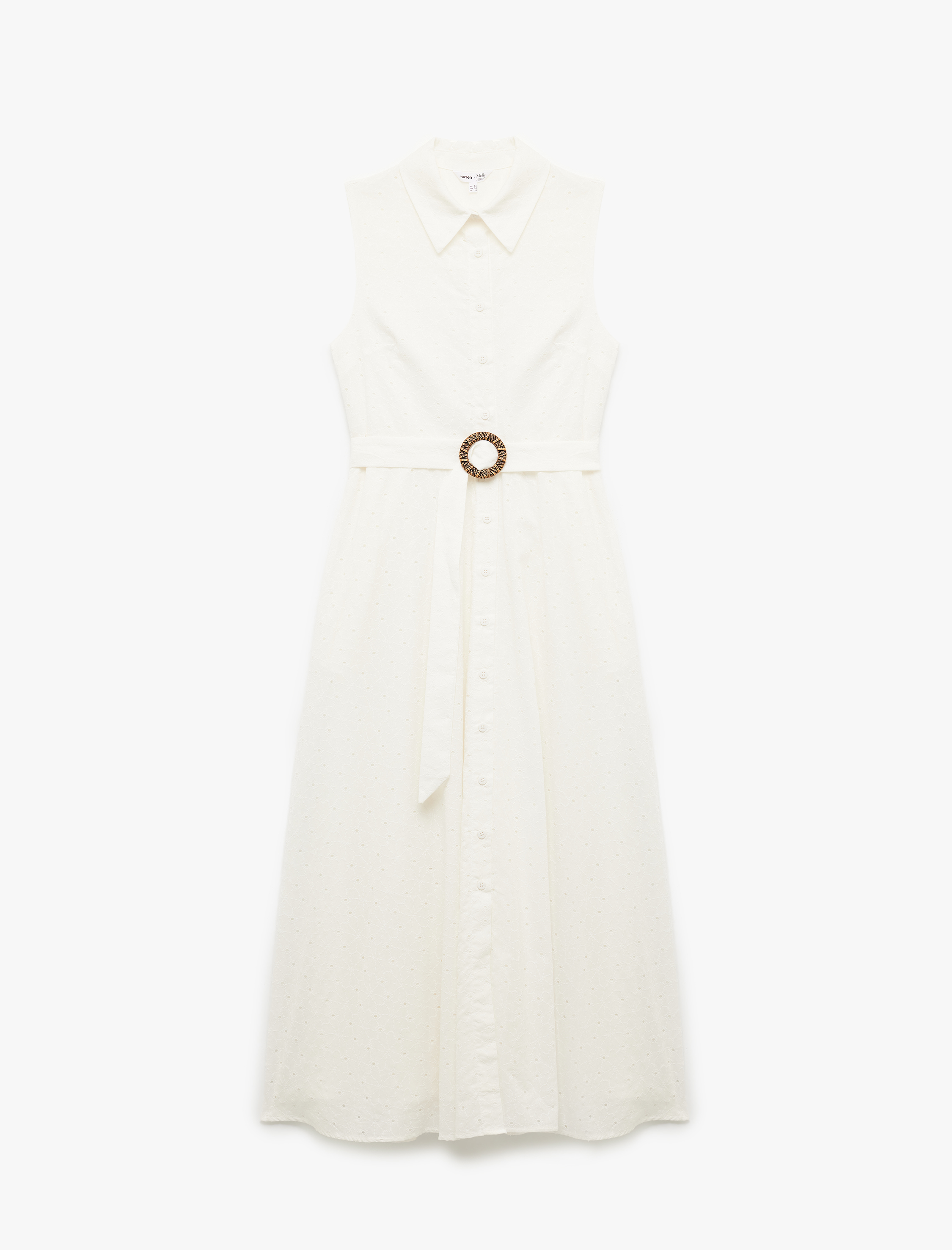   Koton X Melis Ağazat - Pamuklu Astarlı Kemer Detaylı Cepli Kolsuz Uzun Gömlek Elbise