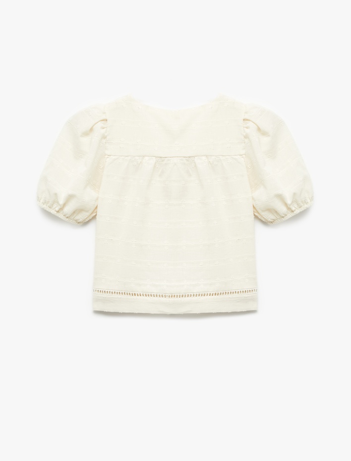 Kız Bebek Balon Kollu Düğmeli Fisto Detaylı Pamuklu Bluz