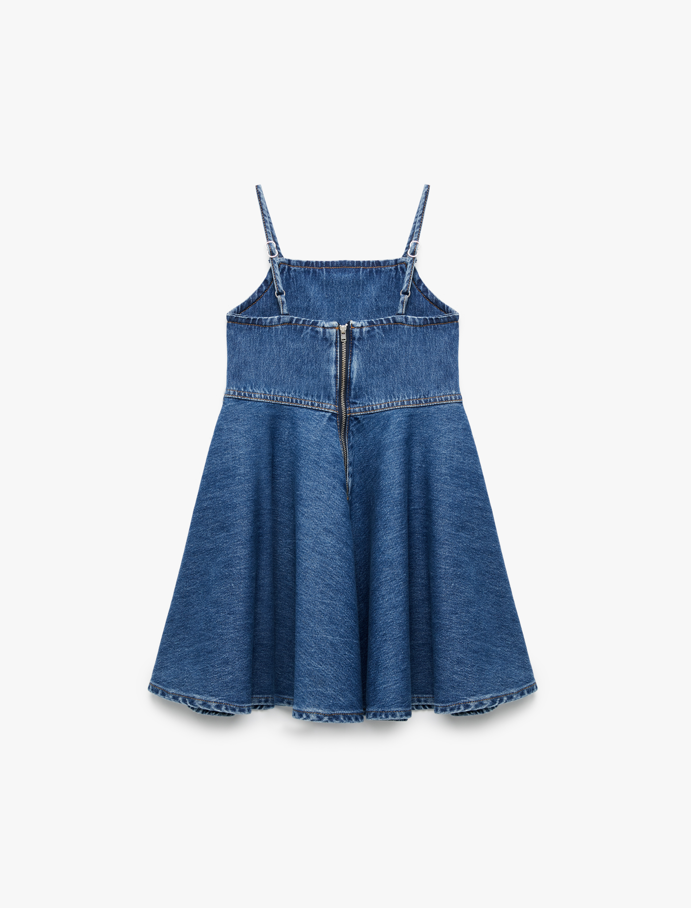  Kız Çocuk Pamuklu Pileli İnce Askılı Denim Elbise