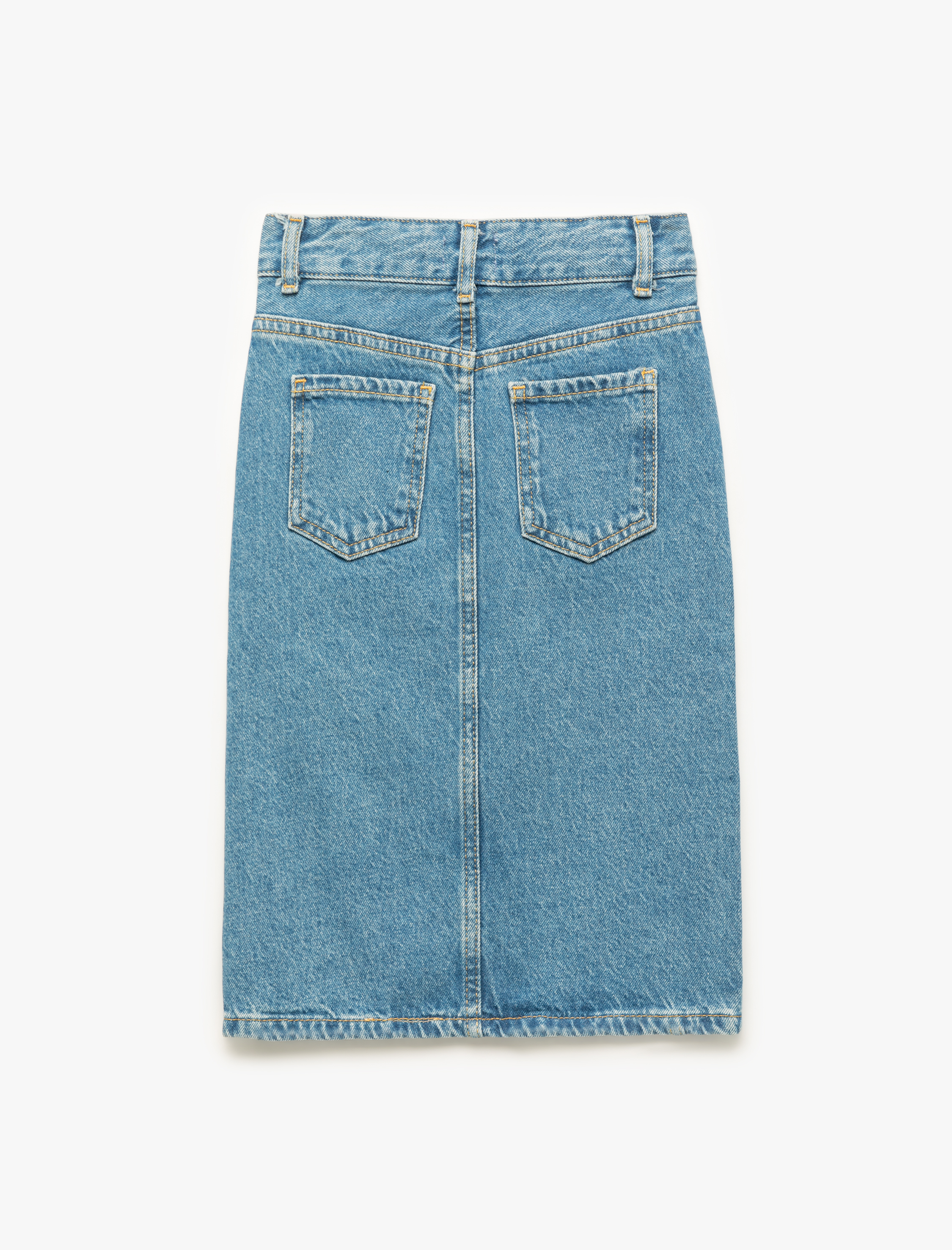  Kız Çocuk Pamuklu Cepli Yırtmaç Detaylı Denim Etek