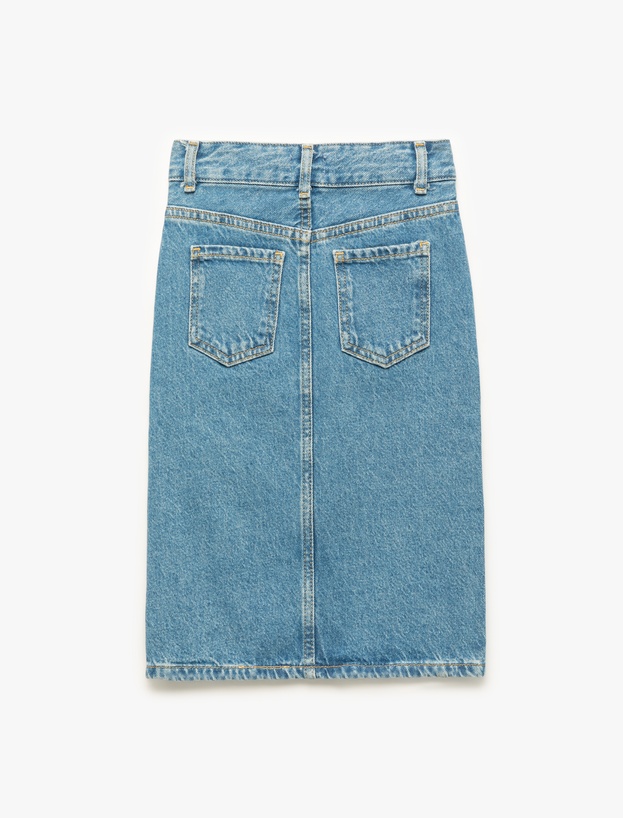 Pamuklu Cepli Yırtmaç Detaylı Denim Etek_1