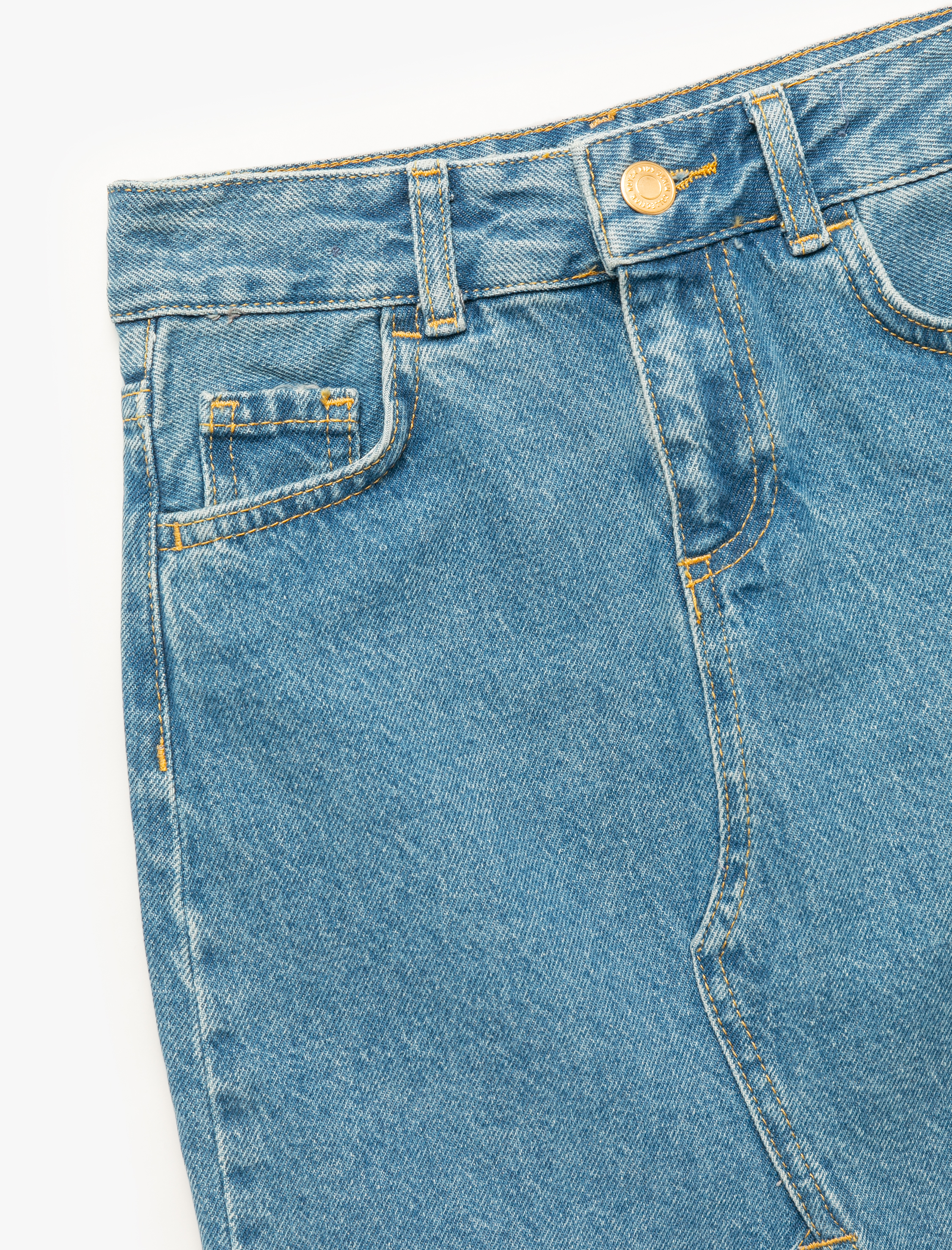  Kız Çocuk Pamuklu Cepli Yırtmaç Detaylı Denim Etek