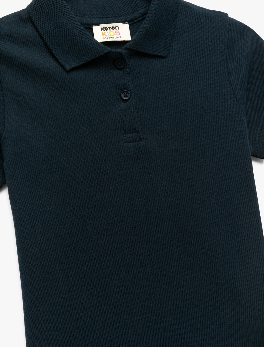  Kız Çocuk Pamuklu Kısa Kollu Basic Polo Yaka Okul Tişörtü